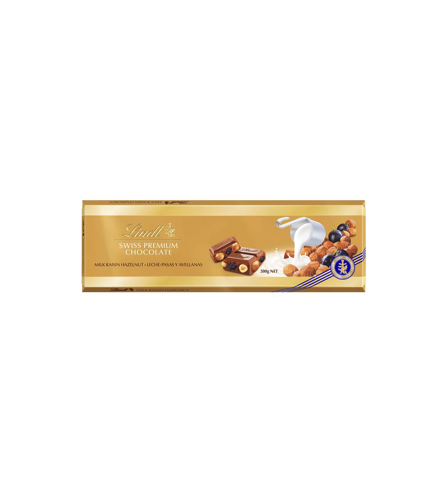 Lindt Swiss Premium Milk Chocolate - Raisins & Hazelnuts (300g) - Pack of 2 - Buy Online on GoSupps.com