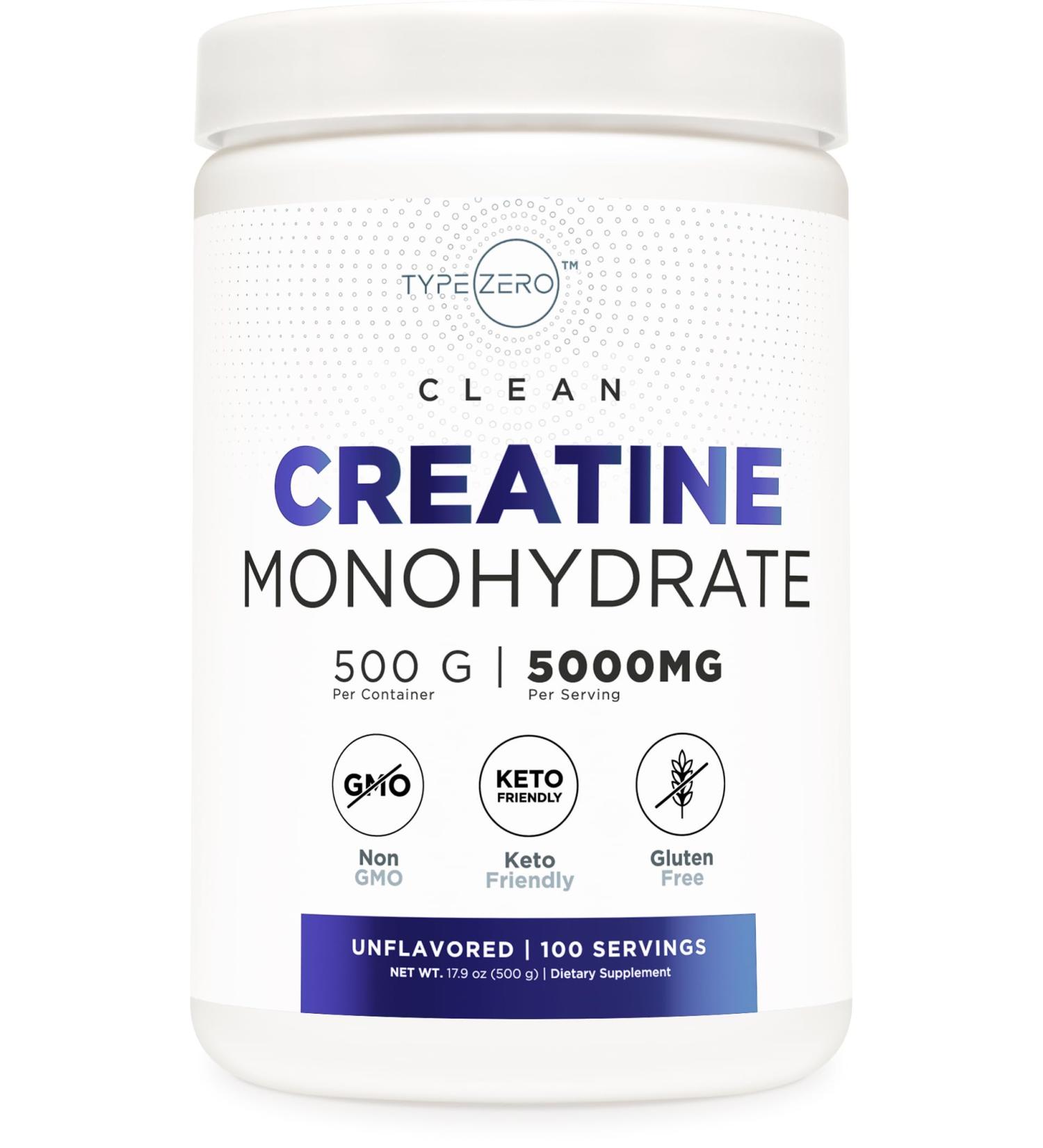 Type Zero Creatine Monohydrate 500g | Unflavored | 5000mg Per Serving | Keto Friendly Gluten Free Zero Sugar | 100 Servings - Buy Online on GoSupps.com