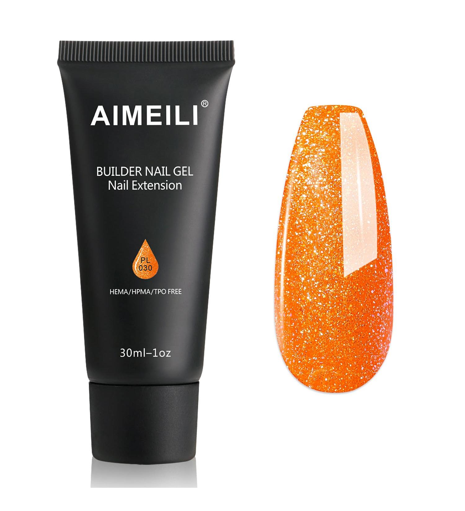 AIMEILI Orange Glitter Poly Nail Extension Gel - Hema Free Nail Builder for DIY Nail Art &Salon Use - Perfect Gift for Women - Buy Online on GoSupps.com