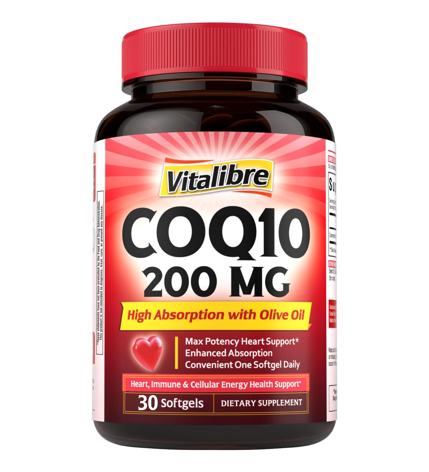 CoQ10 200 mg, with Extra Virgin Olive Oil, High Absorption CoQ10 Ubiquinone, Max Potency Heart & Cellular Energy Support, Powerful Antioxidant, Easy to Swallow, Once Daily, 30 Softgels 30 Count (Pack of 1) - Buy Online on GoSupps.com