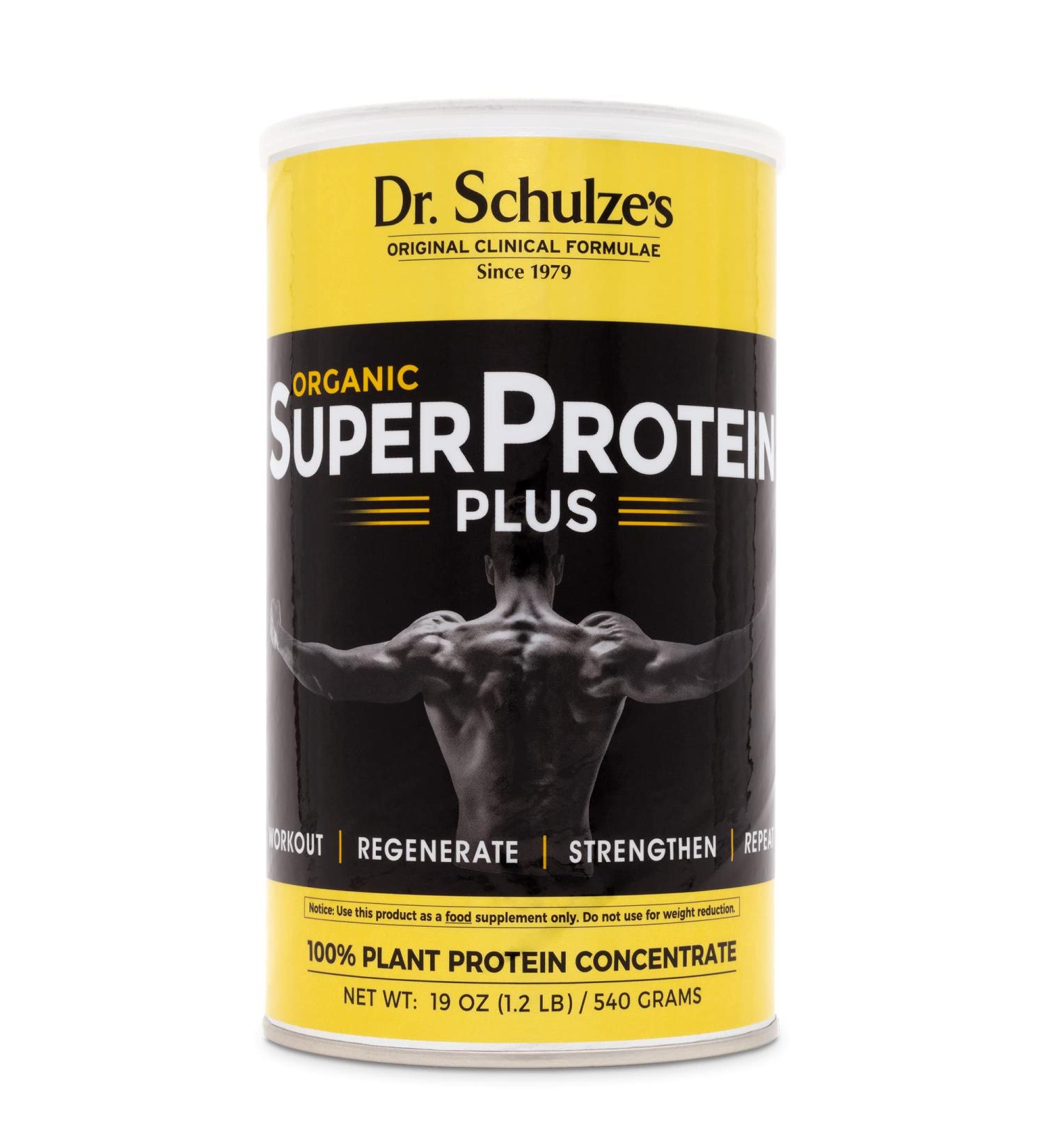Dr. Schulzeâs | SuperProtein Plus | 100% Plant Protein Concentrate | Organic Powder Mix | Vitamin B-12 & Spirulina | Dietary Supplement | Build Strong Muscle | Enhance Workout Recovery | 19 Oz. - Buy Online on GoSupps.com