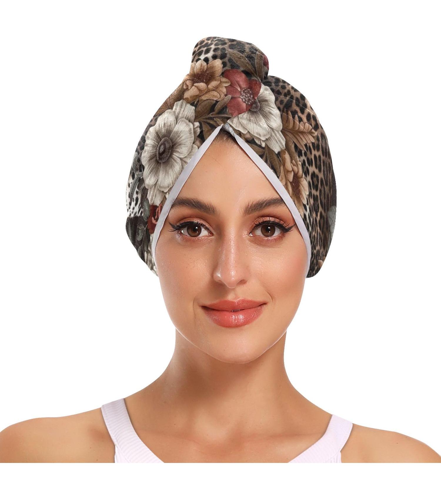Floral Cheetah Hair Towel 2 Pack | Super Absorbent Quick Dry Hair Turbans for Women & Girls - Buy Online on GoSupps.com