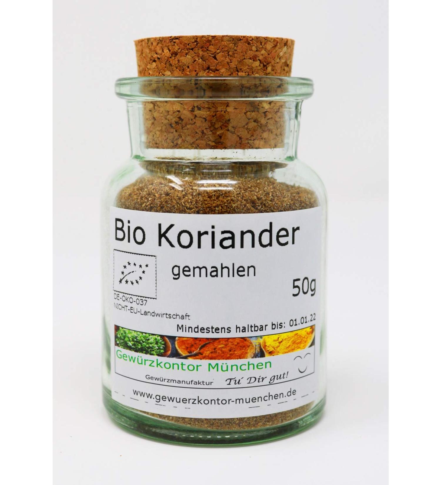 Organic ground coriander 50g in a glass Gew rzkontor Munich