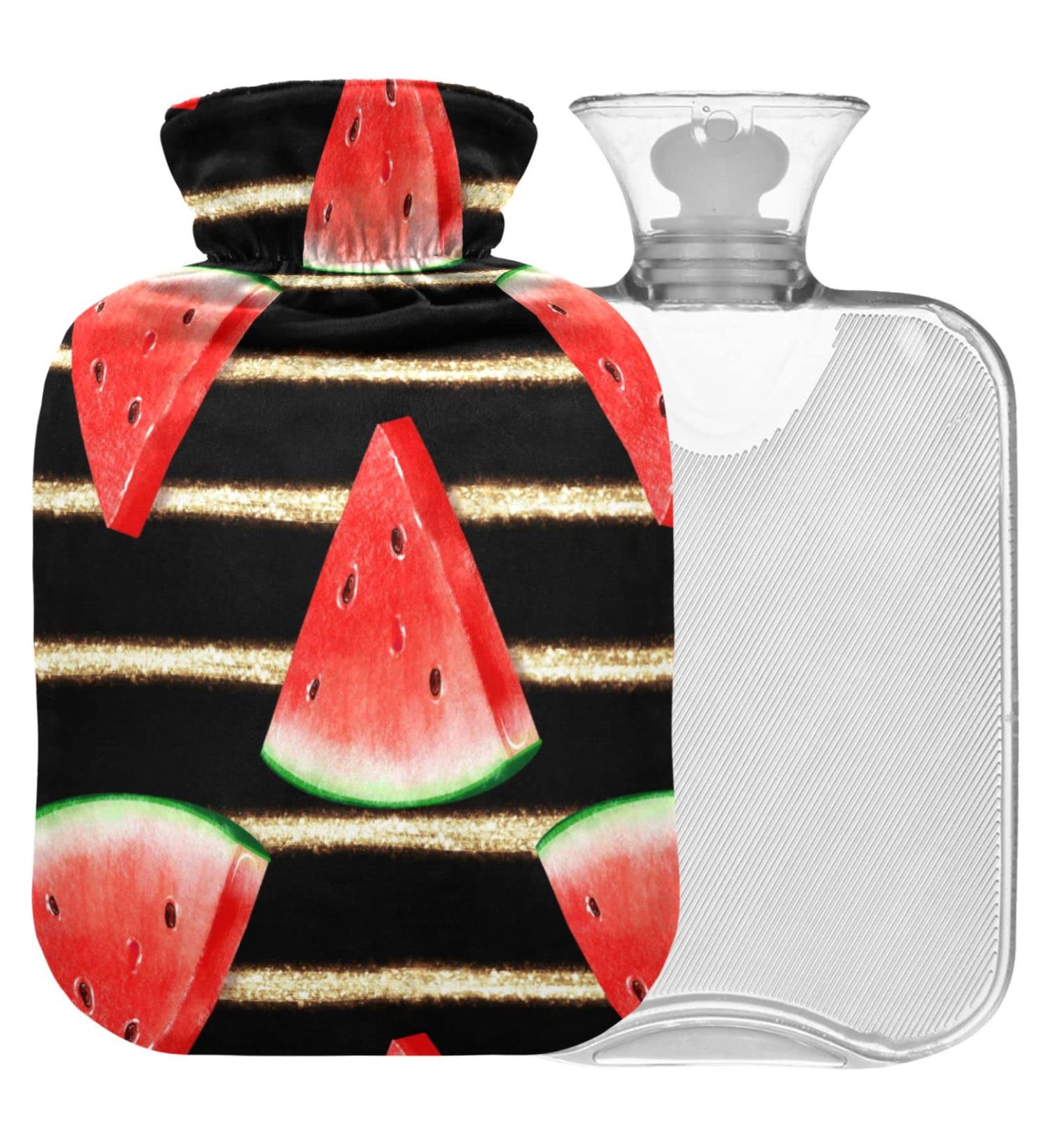 Naanle Watermelon Stripes Heat Bottle 1L with Cover | Transparent Hot Water Bottle for Bed Hand & Foot Warmer | Pain Relief & Cold Therapy - Buy Online on GoSupps.com