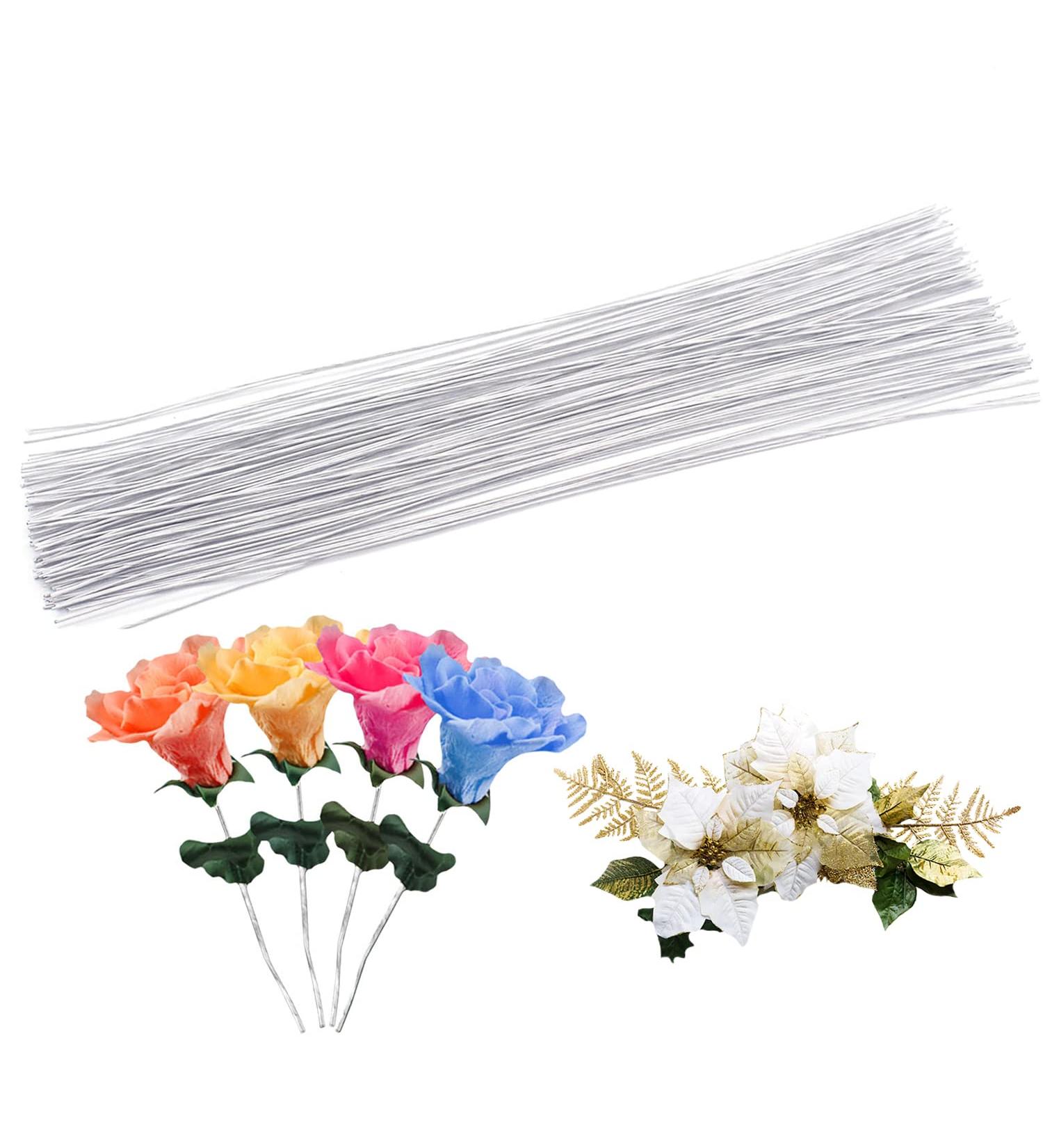 Cinvo 22 Gauge Floral Stem Wire 100 Count - 14 Inch Paper Wrapped Wire for Flower Arrangements, DIY Bouquet, Handcrafts - White - Buy Online on GoSupps.com