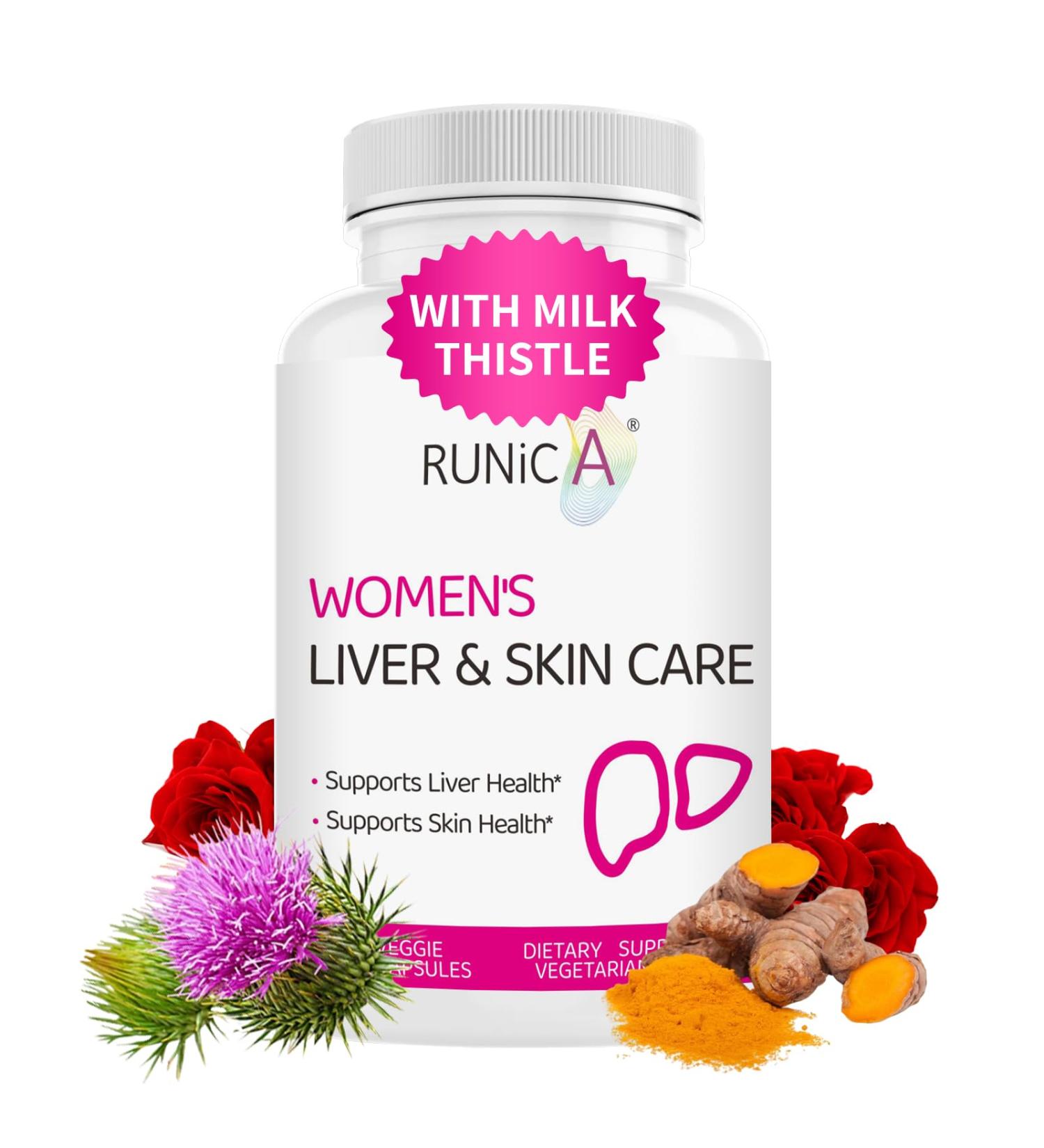 RUNICA 300 Milk Thistle 300mg Extract with Turmeric, Niacinamide & L-Glutathione, Liver Support Cleanse, Detox & Repair Supplement, Antioxidant Support for Women (30-Day Essentials Pack) - Buy Online on GoSupps.com