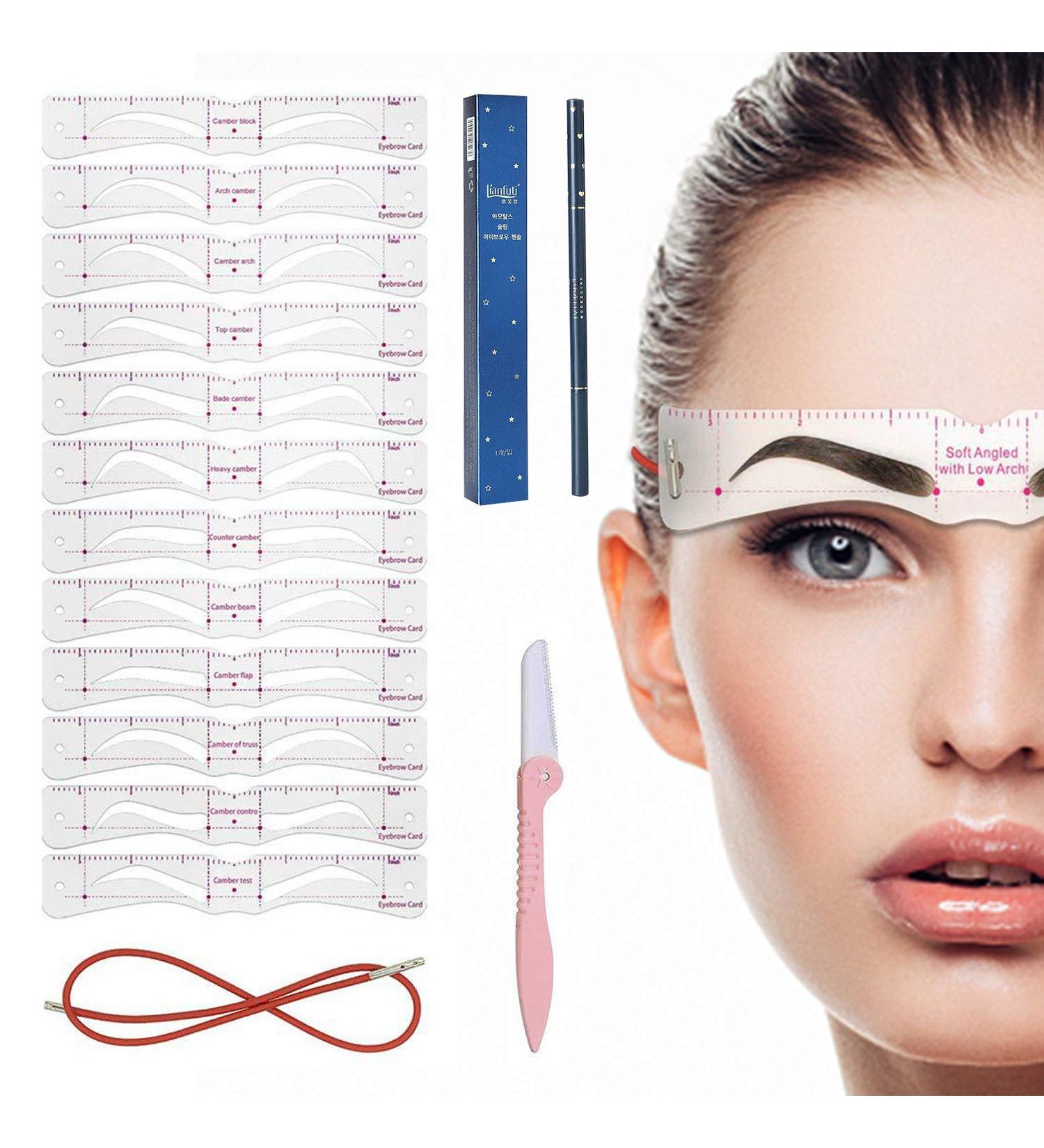 Hengbird 4D Eyebrow Template Set - 12 Styles for Beginners | Reusable DIY Stencils & Shaving Rope | Quick Makeup Solution - Buy Online on GoSupps.com