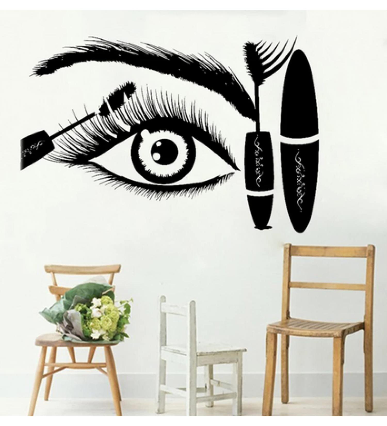 Cils Eye Mascara Sticker Autocollant Creative Eye Sourcils Salon De Beaut Boutique D cor Make Up Room D coration Murale Stickers63cm x 42cm