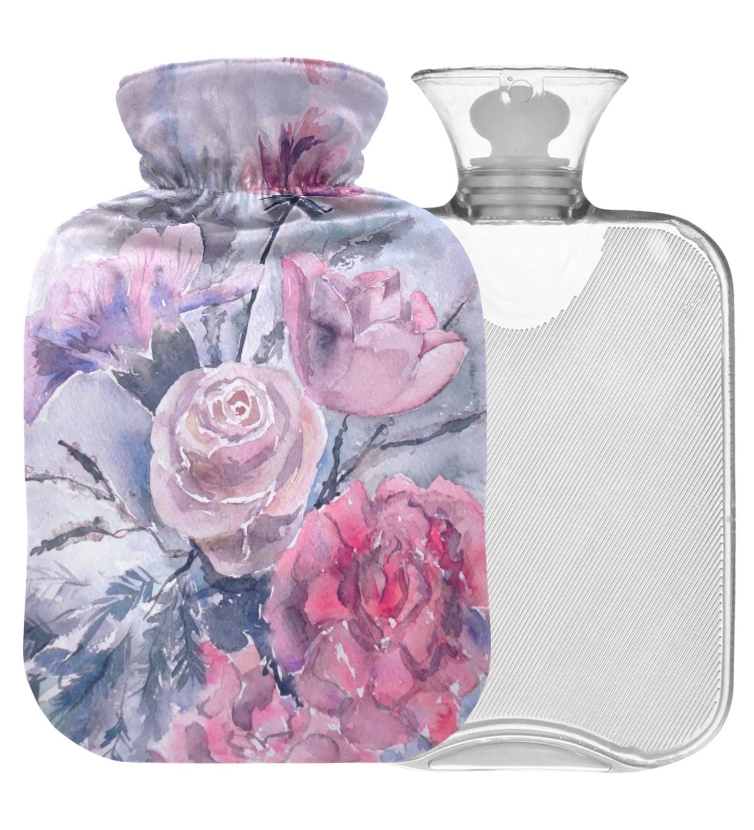 NAANLE Floral Hot Water Bottle with Cover - 1L Pain Relief & Heat Therapy | Watercolor Roses for Back Hand & Feet - Buy Online on GoSupps.com