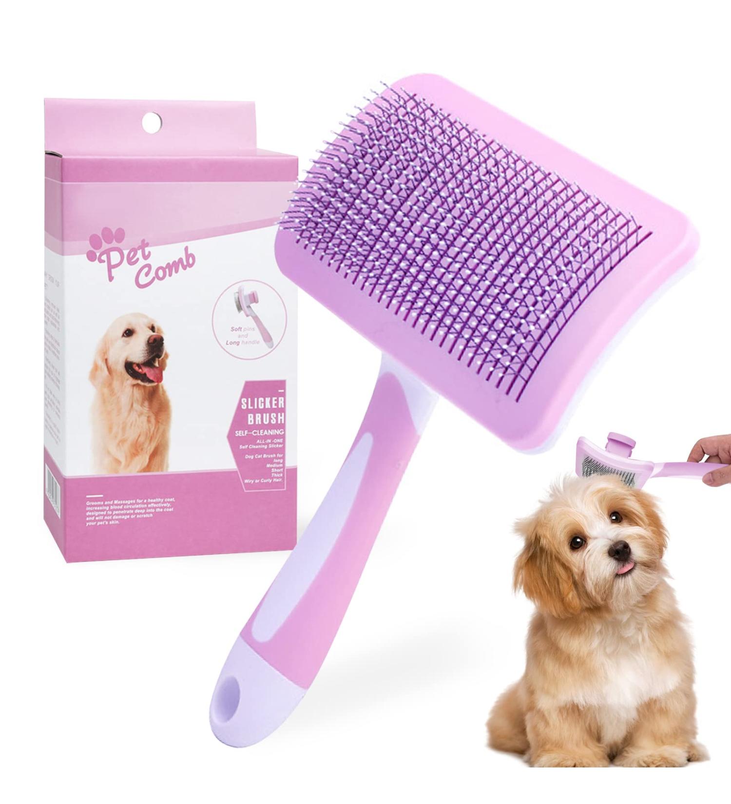 PHAVESAS Gro Pets Dog and Cat Self-Cleaning Brush | Best Pet Brush for Long and Short Hair - Purple Rosa Pink - Buy Online on GoSupps.com