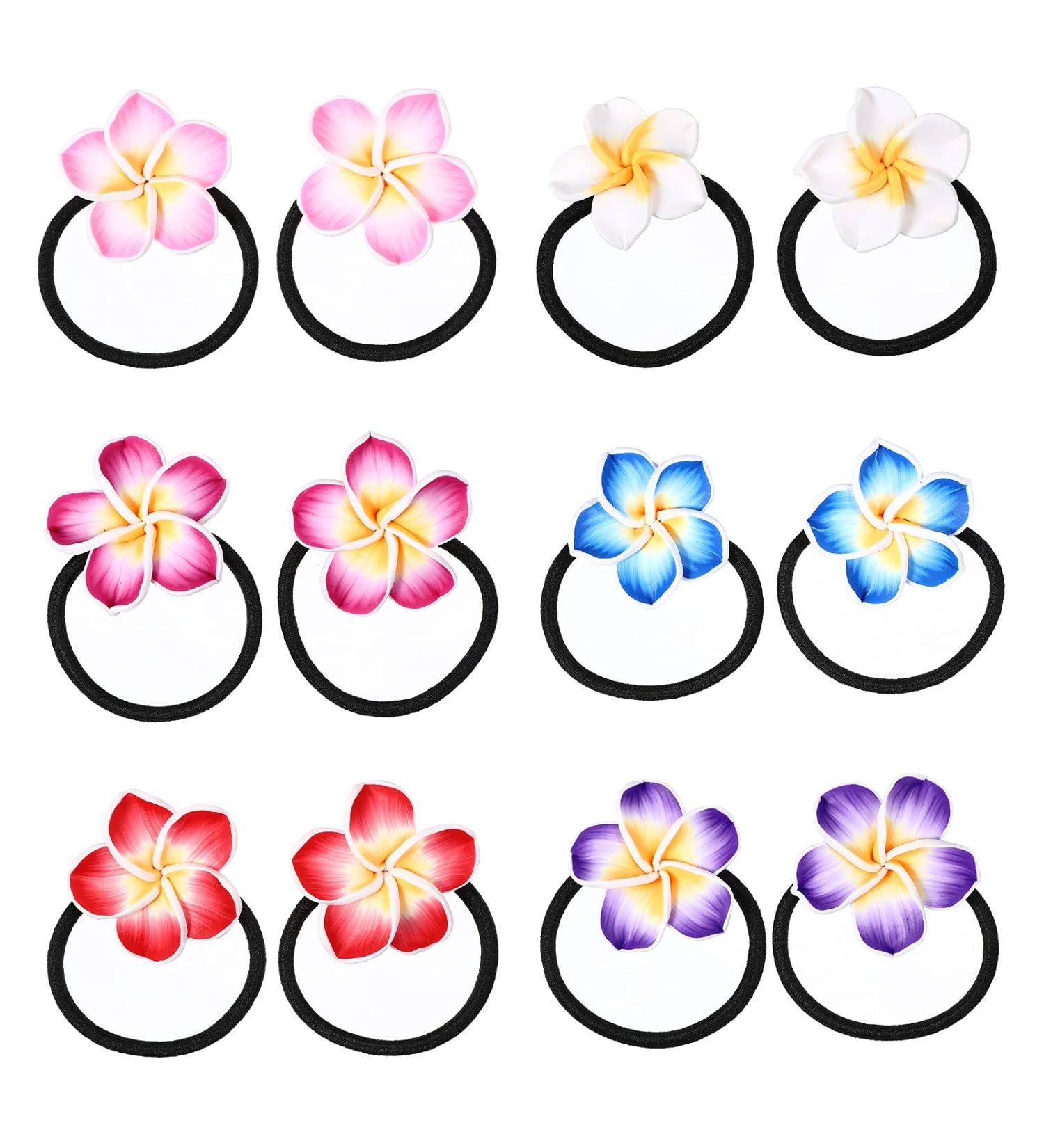 Lurrose 12PCS Plumeria Hair Ties - Soft Ceramic Flower Hair Rope Bands for Girls - Buy Online on GoSupps.com