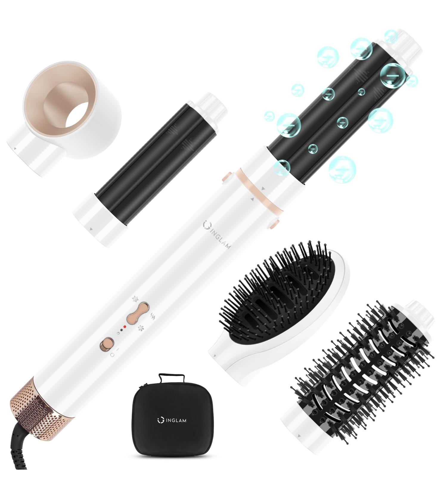 IG INGLAM Pro 5 in 1 MegaAIR Hair Dryer - 110 000 RPM High-Speed Ionic Automatic Curling Iron & Blow Dryer Brush for Volume & Straightening - White - Buy Online on GoSupps.com
