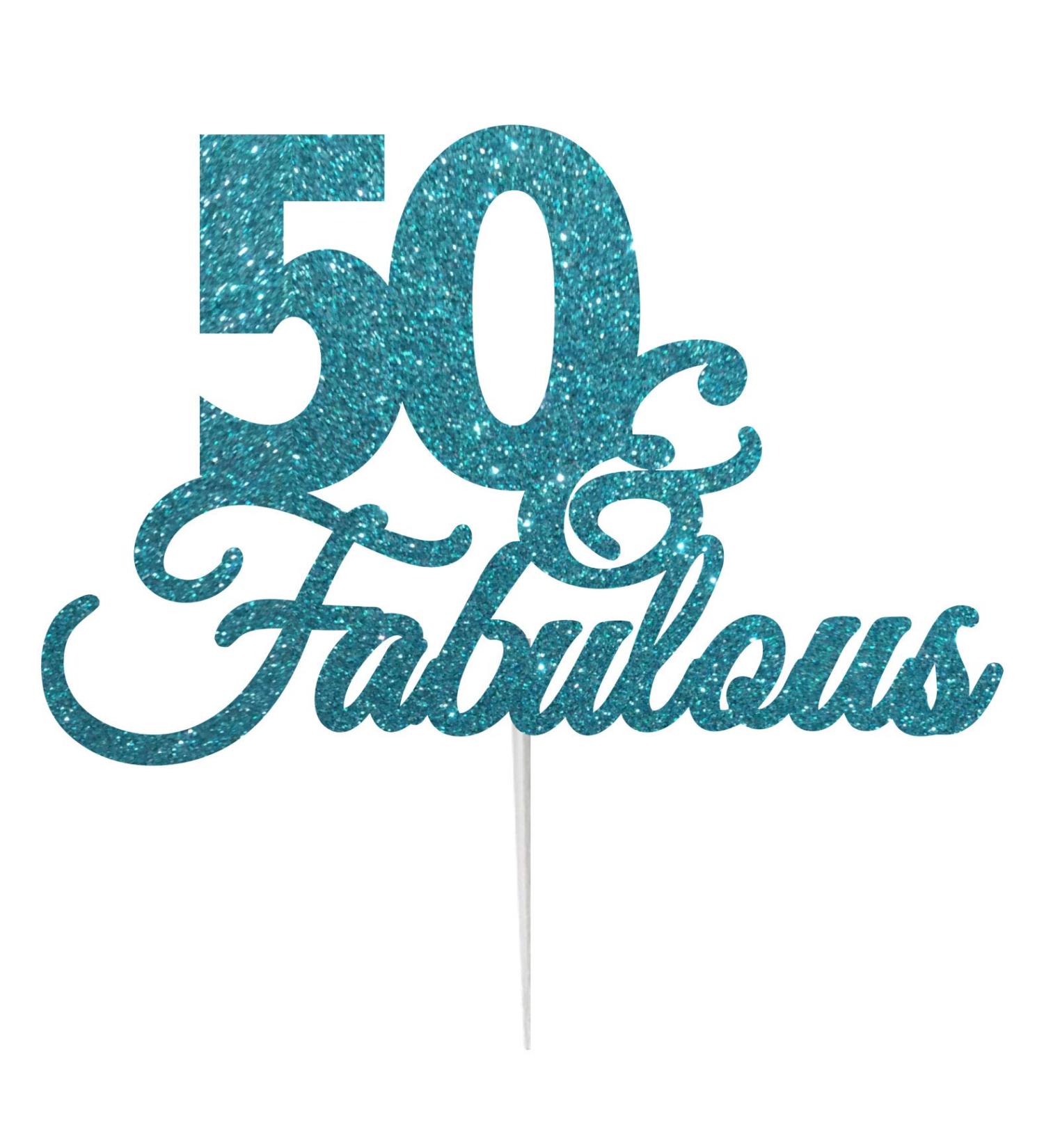 50 & Fabulous Birthday Cake Topper with Bold Swirly Design for 50th Birthday Celebration Made in UK - Light Blue - Buy Online on GoSupps.com