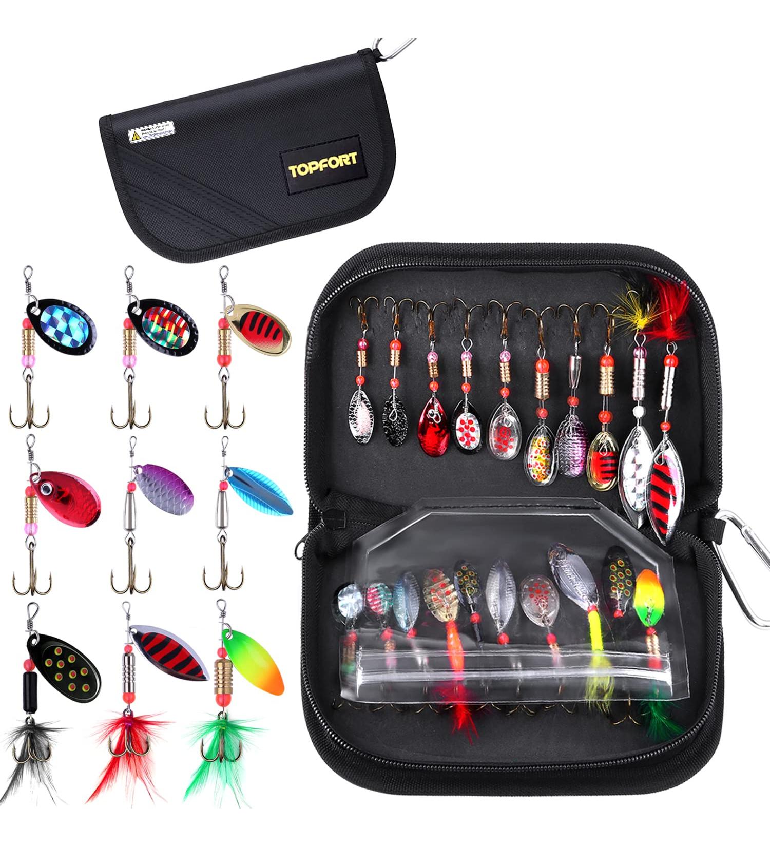 TOPFORT 20Pcs Fishing Spoon Trout & Bass Lures Kit with Carry Bag - Metal Spinner Baits for Spinning - Best Fishing Lures Set - Buy Online on GoSupps.com