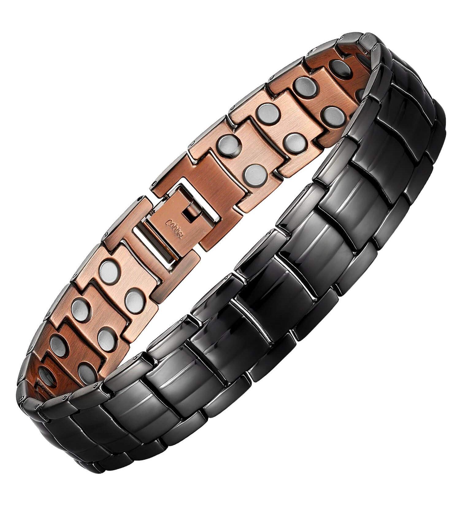 Mens Adjustable Black Copper Bracelet with Double Raw Magnets - 3000Gauss Pain Relief for Arthritis, Carpal Tunnel, Migraines - 8.5 inch - Buy Online on GoSupps.com