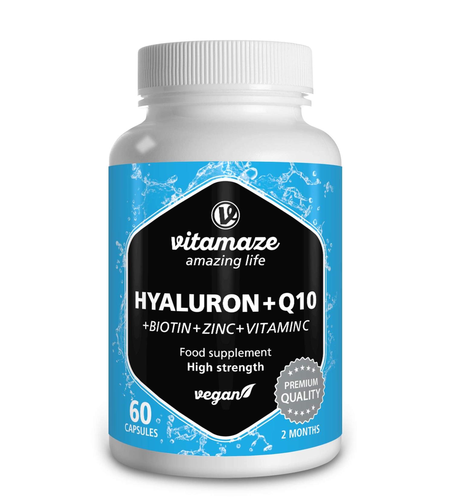 Hyaluronic Acid & Q10 Coenzymes Capsules | 2-Month Supply | 500-700 kDa Molecular Size | Vegan & Pure Formula - Buy Online on GoSupps.com