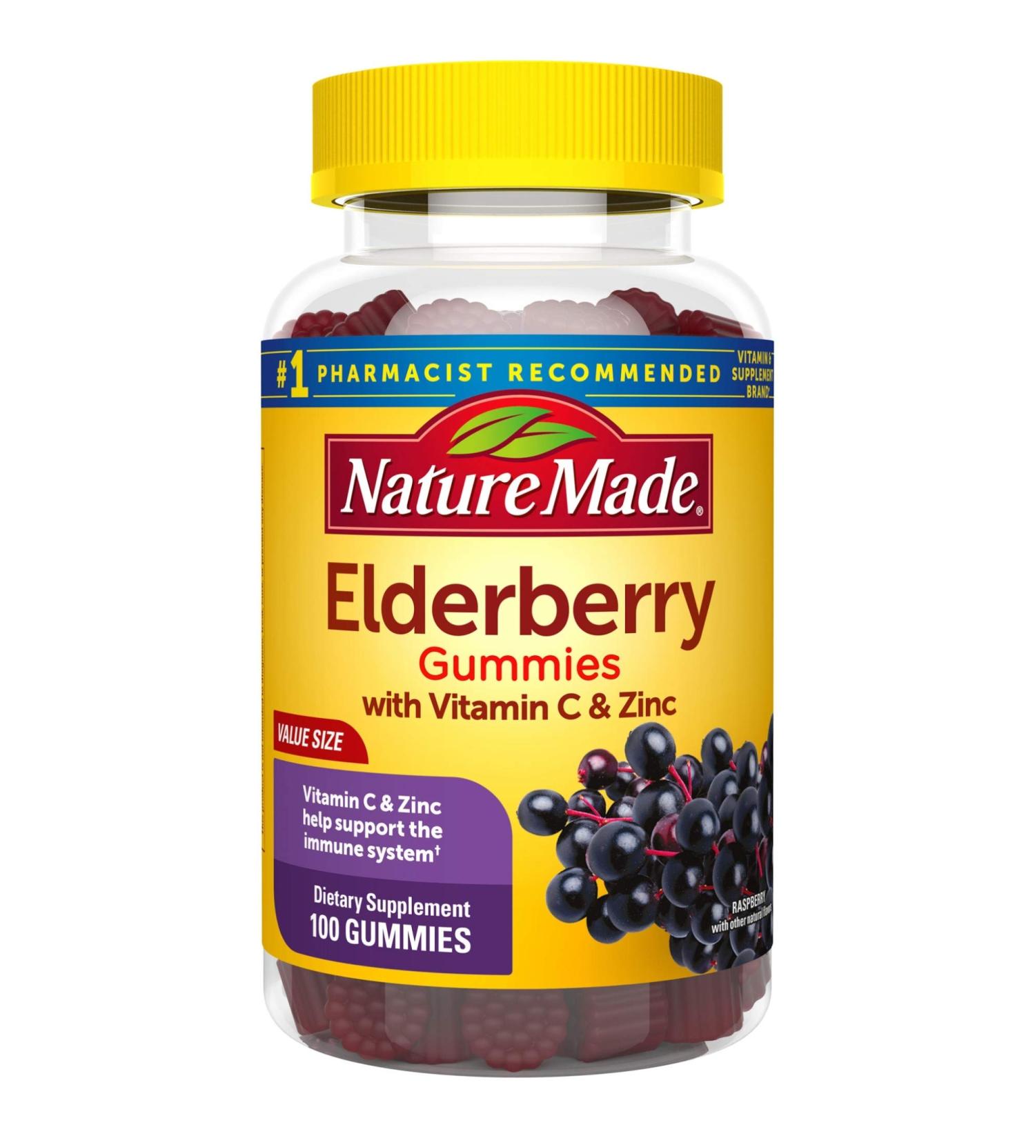 Nature Made Elderberry with Vitamin C and Zinc Gummies - Immune Support Supplement, 100 Count - Buy Online on GoSupps.com
