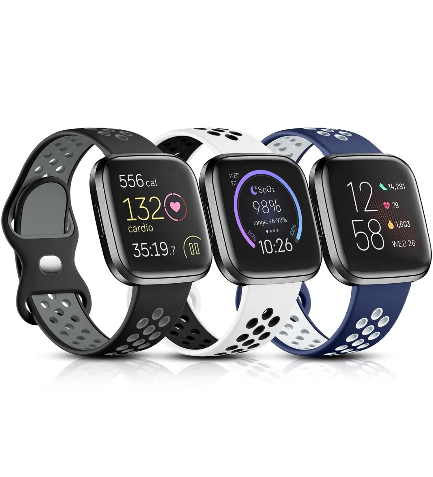 Witzon Sport Bands for Fitbit Versa 2/Lite, Breathable Silicone Replacement Wristbands - Large Black/Gray/White/Blue, Compatible with Versa Smartwatch - Men/Women - Buy Online on GoSupps.com