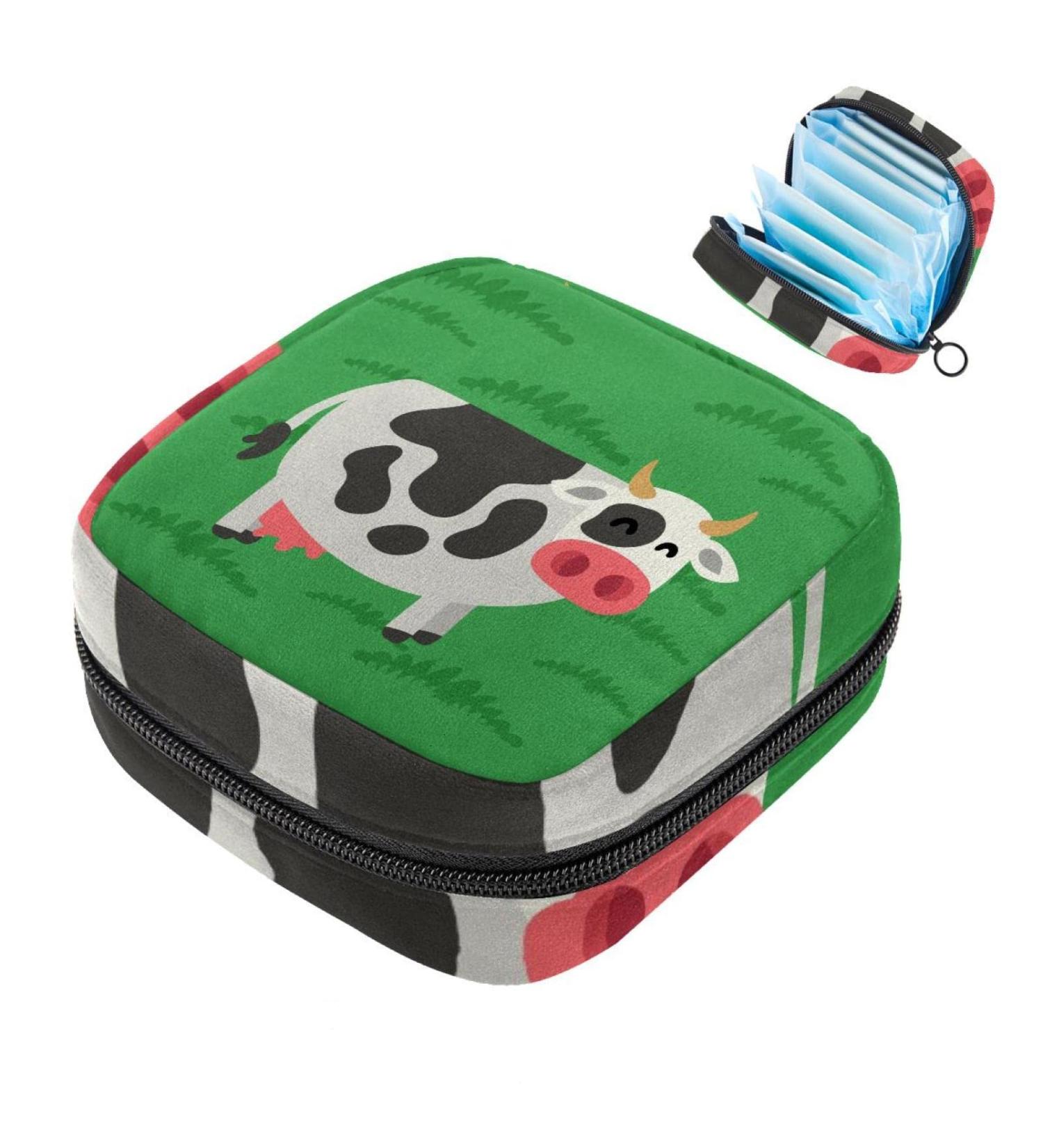 Menstrual Pad Bag with Zipper | Stylish Tampon Pouch for Women & Girls | Eco-Friendly Cow Green Collection - Buy Online on GoSupps.com