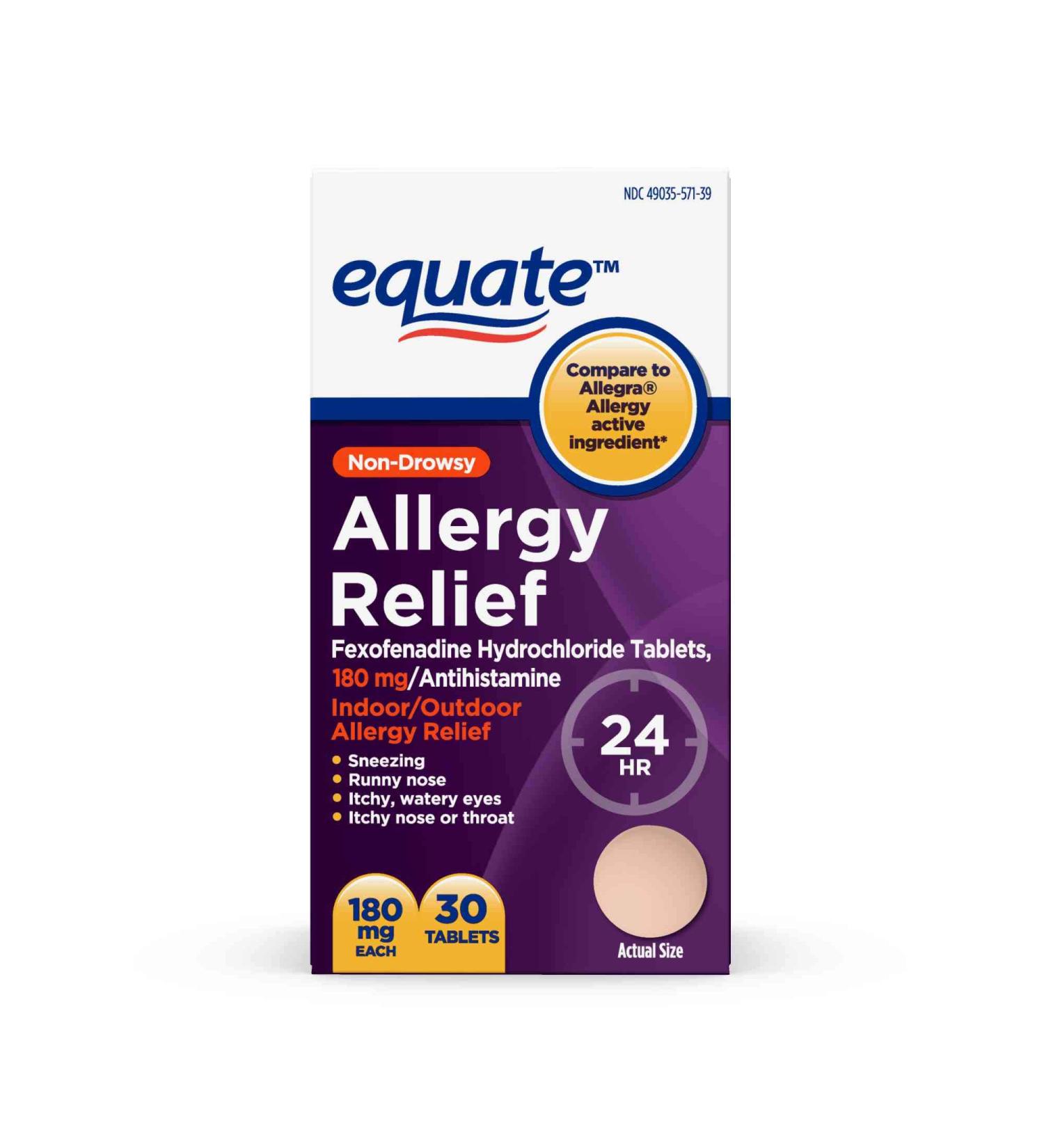 Equate Non-drowsy Outdoor Indoor Allergy Relief 180 mg 30 Tablets