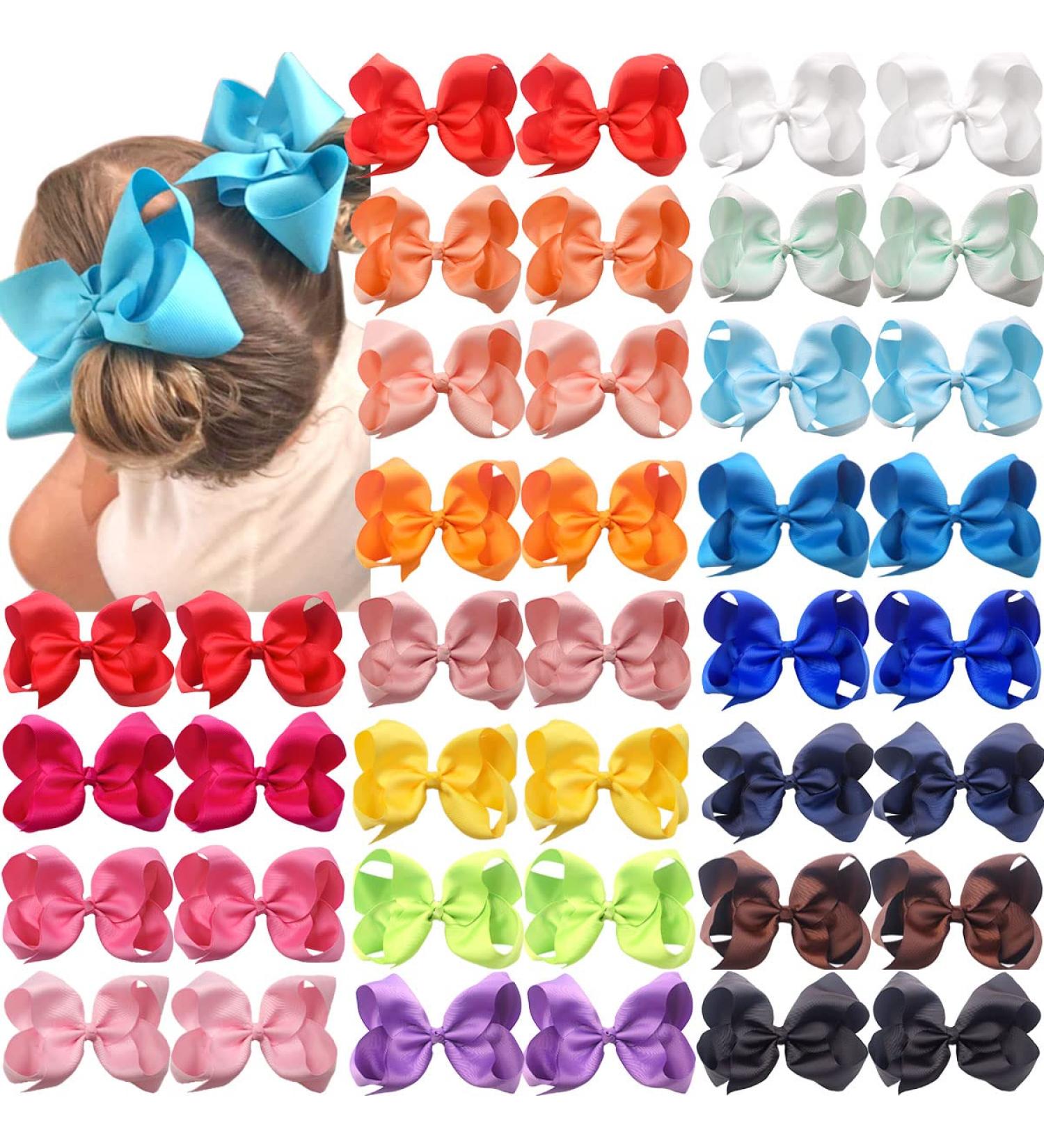 40 Pack Hair Bows Clips - Grosgrain Ribbon Hair Bows for Girls & Toddlers - 20 Colors, 6 Inch Alligator Clips - Buy Online on GoSupps.com