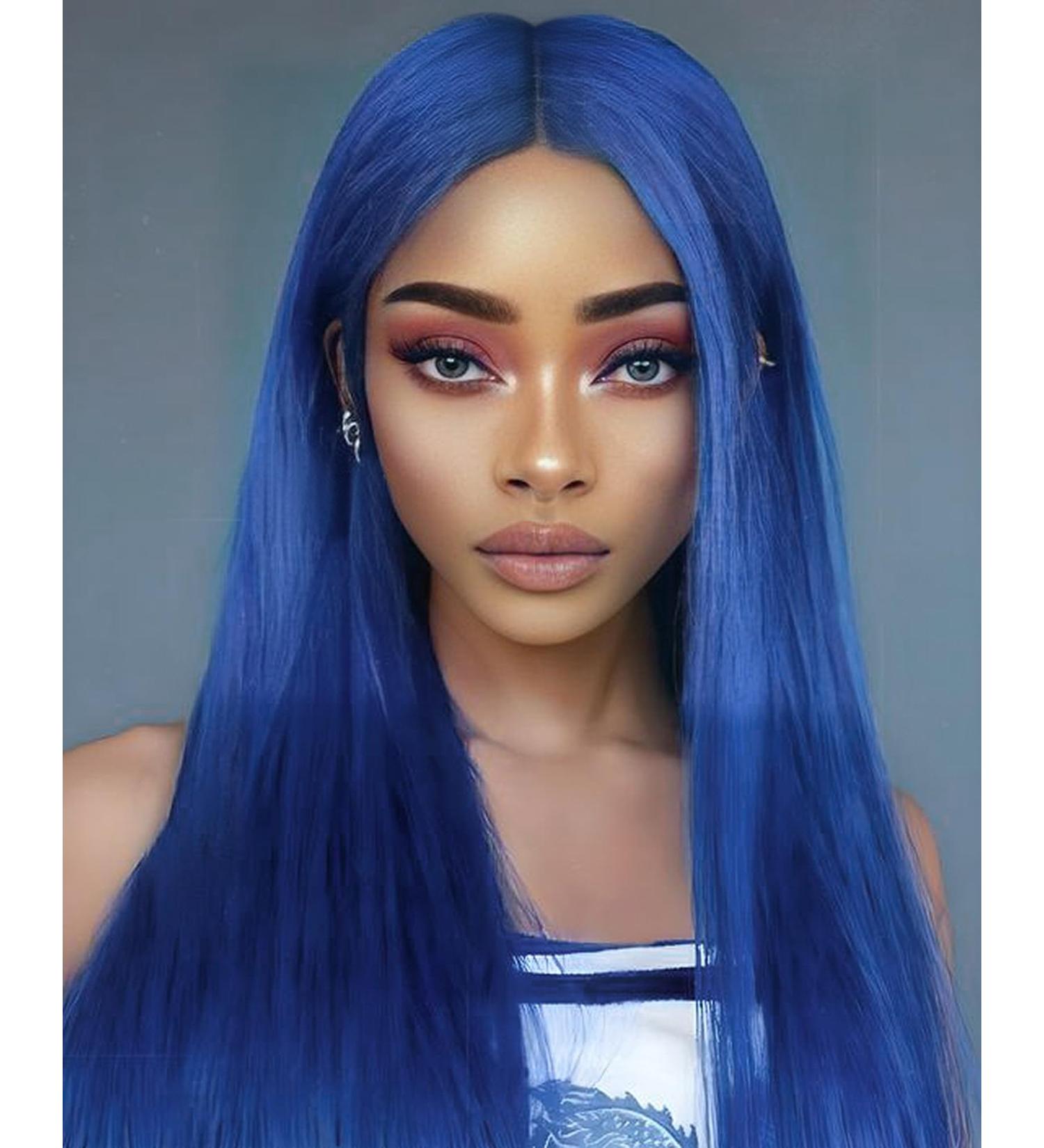 VEBONNY Royal Blue Synthetic Lace Front Wig - Silky Long Straight Hair for Women | Midnight Sapphire -825 - Buy Online on GoSupps.com