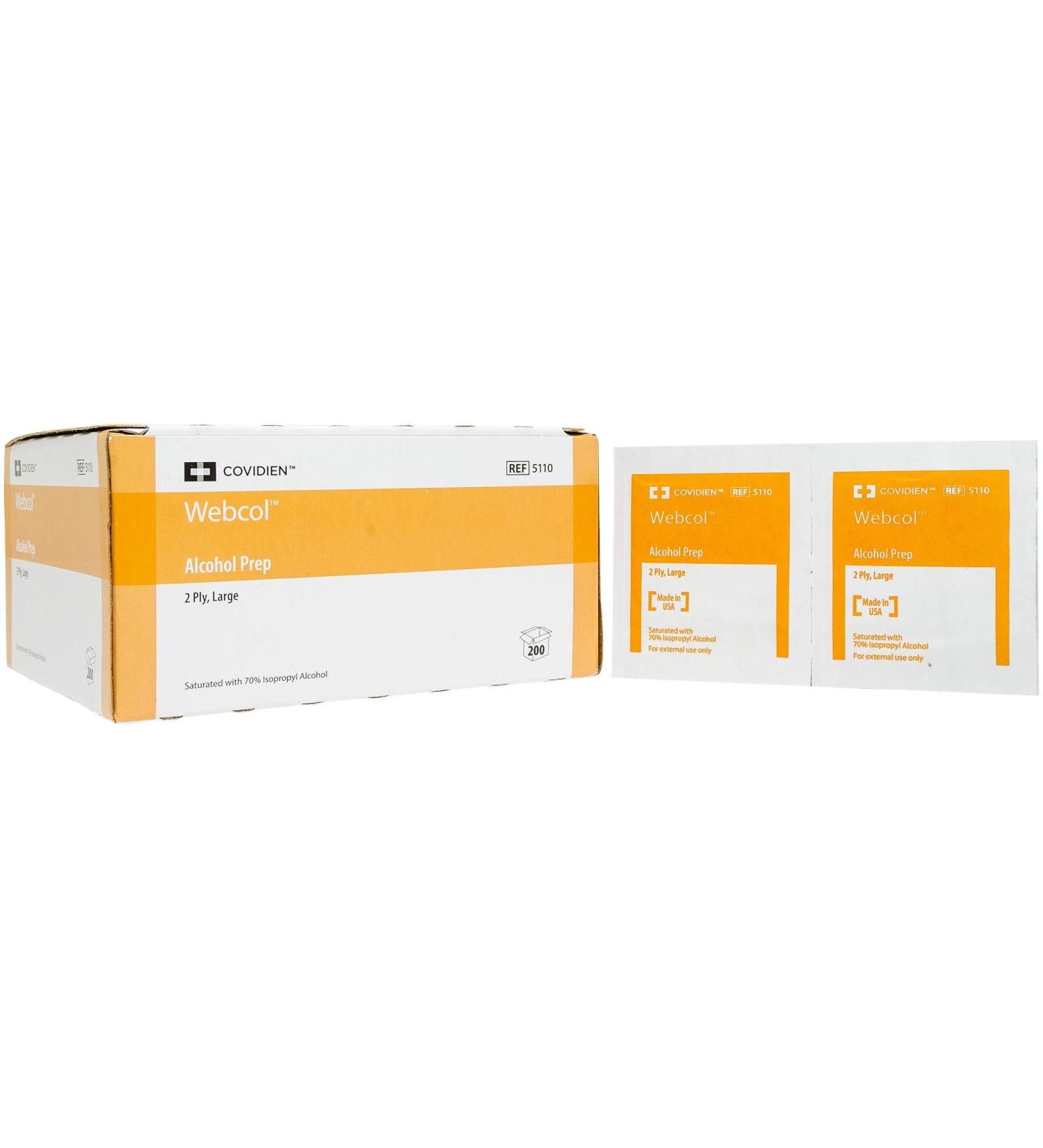 Kendall Webcol Large (2 Ply) Alcohol Preps  200 per Carton (685110) Category: Insulin Injectors and Syringes