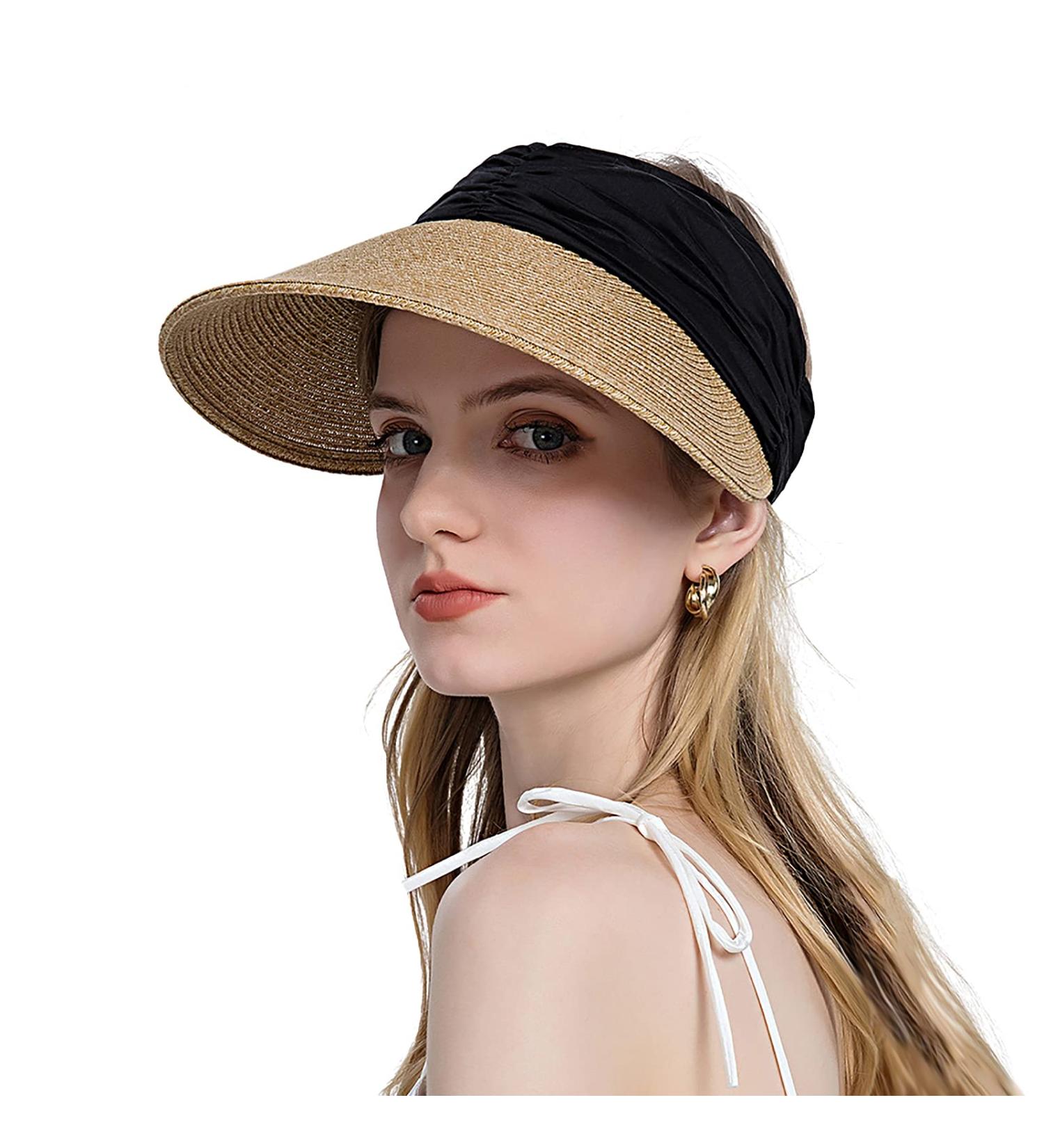 Wide Brim Visor Hat for Women - Breathable Sun Protection Cap for Outdoor Sports Golf Tennis Running & Hiking - Stylish Straw Summer Hat - Black - Buy Online on GoSupps.com