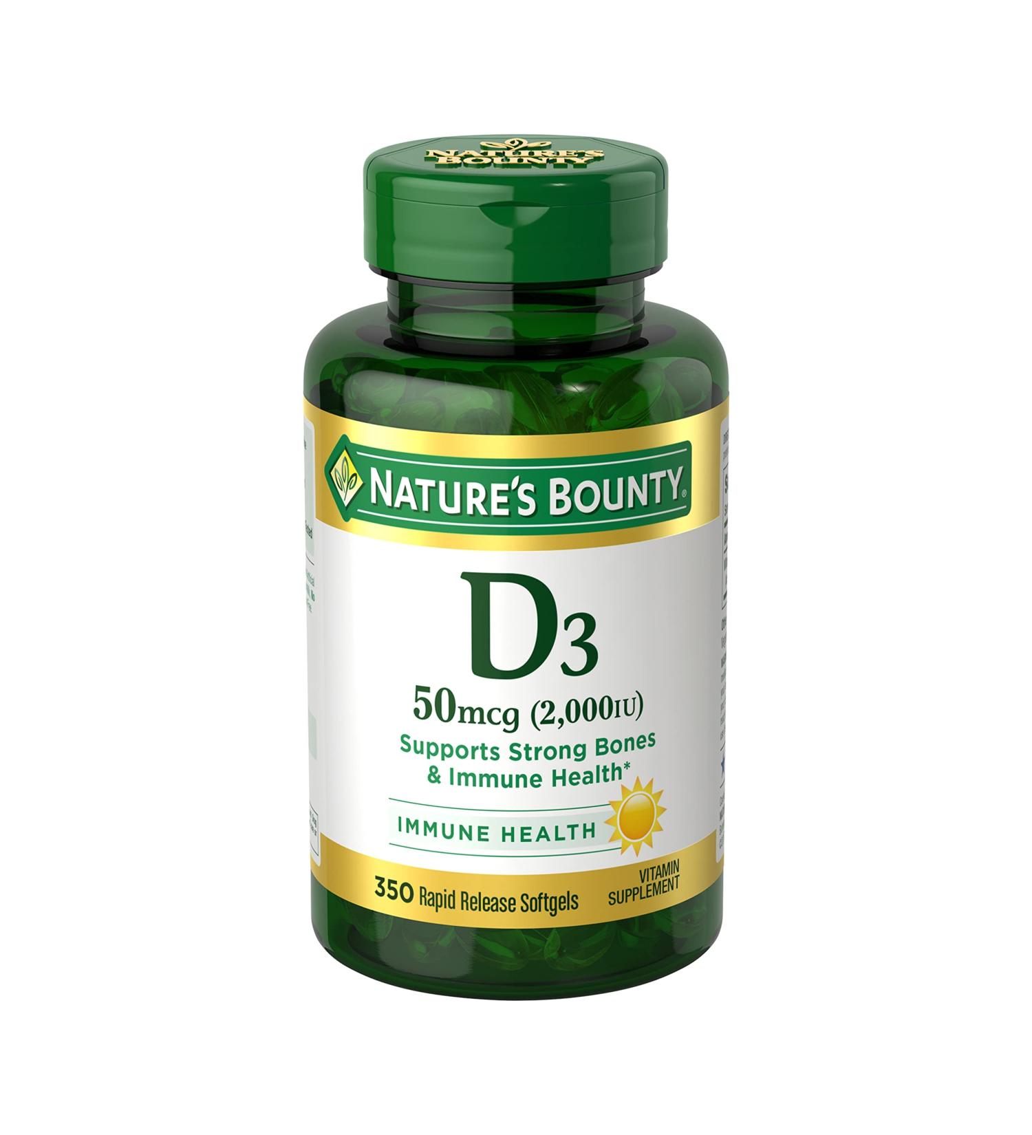 Nature's Bounty D3 50 mcg (2000 IU) - 350 Softgels for Immune & Bone Health - Buy Online on GoSupps.com