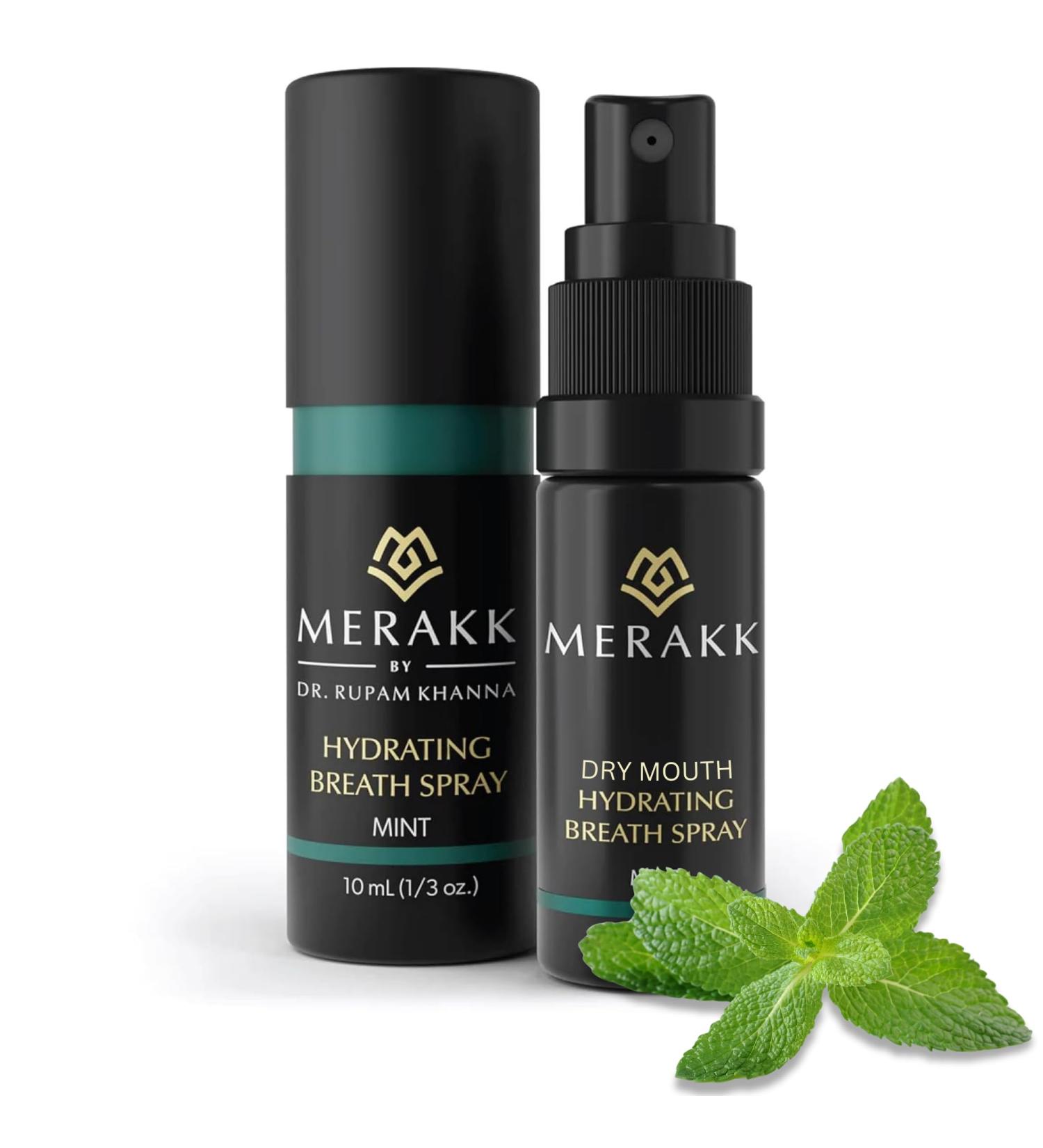 Merakk Dry Mouth Spray Hydrating Fresh Breath Spray (Mint) - Sugar-Free Breath Freshener | Bad Breath Spray W/Xylitol Stevioside Menthol - Dentist-Designed- 0.3 fl oz - Buy Online on GoSupps.com
