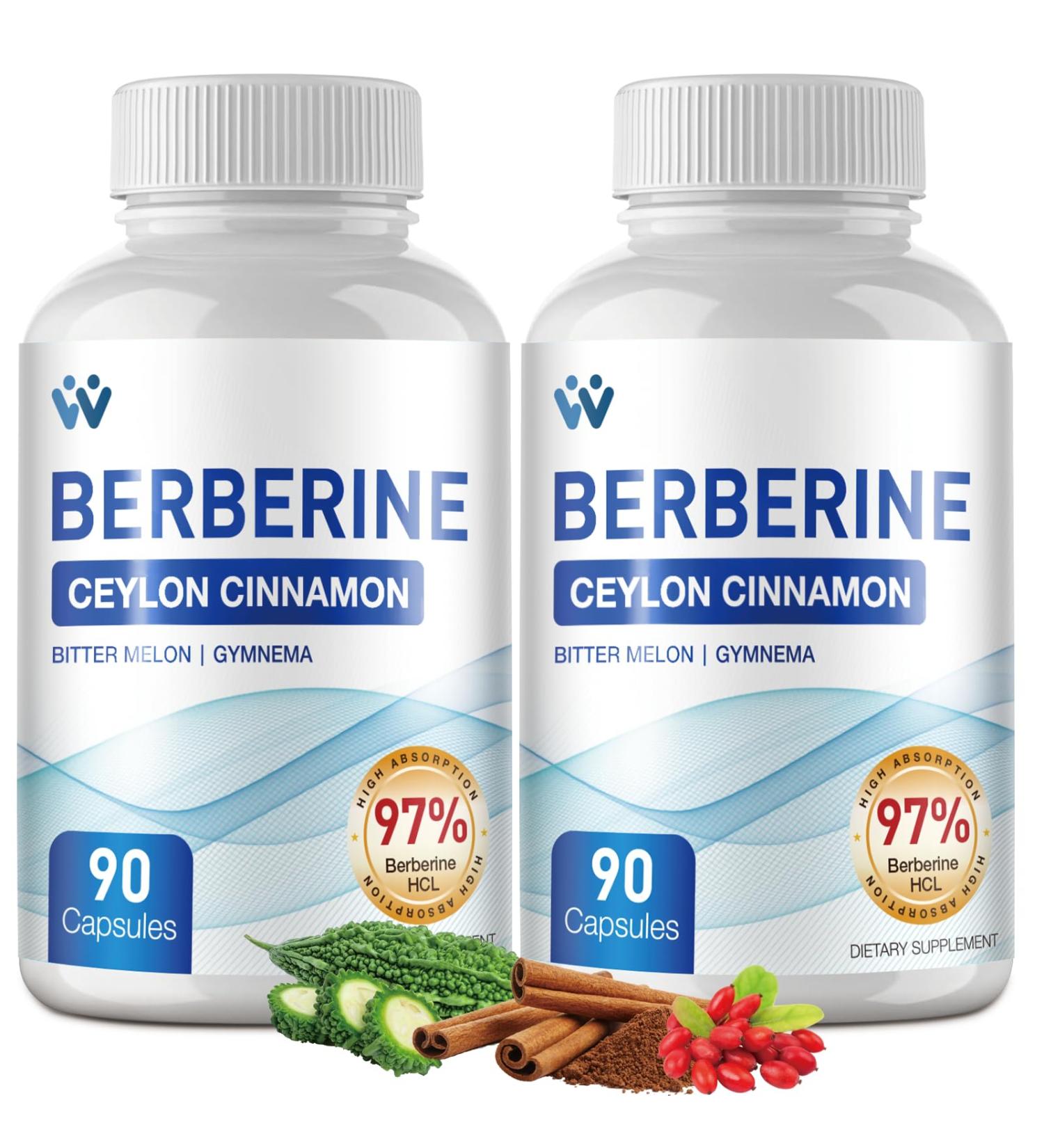 Berberine Supplement 1500mg - Berberine with Ceylon Cinnamon Berberine HCl 97% Purity Complex Supplements Non-GMO Vegan - 180 Capsules 90 Count (Pack of 2) - Buy Online on GoSupps.com