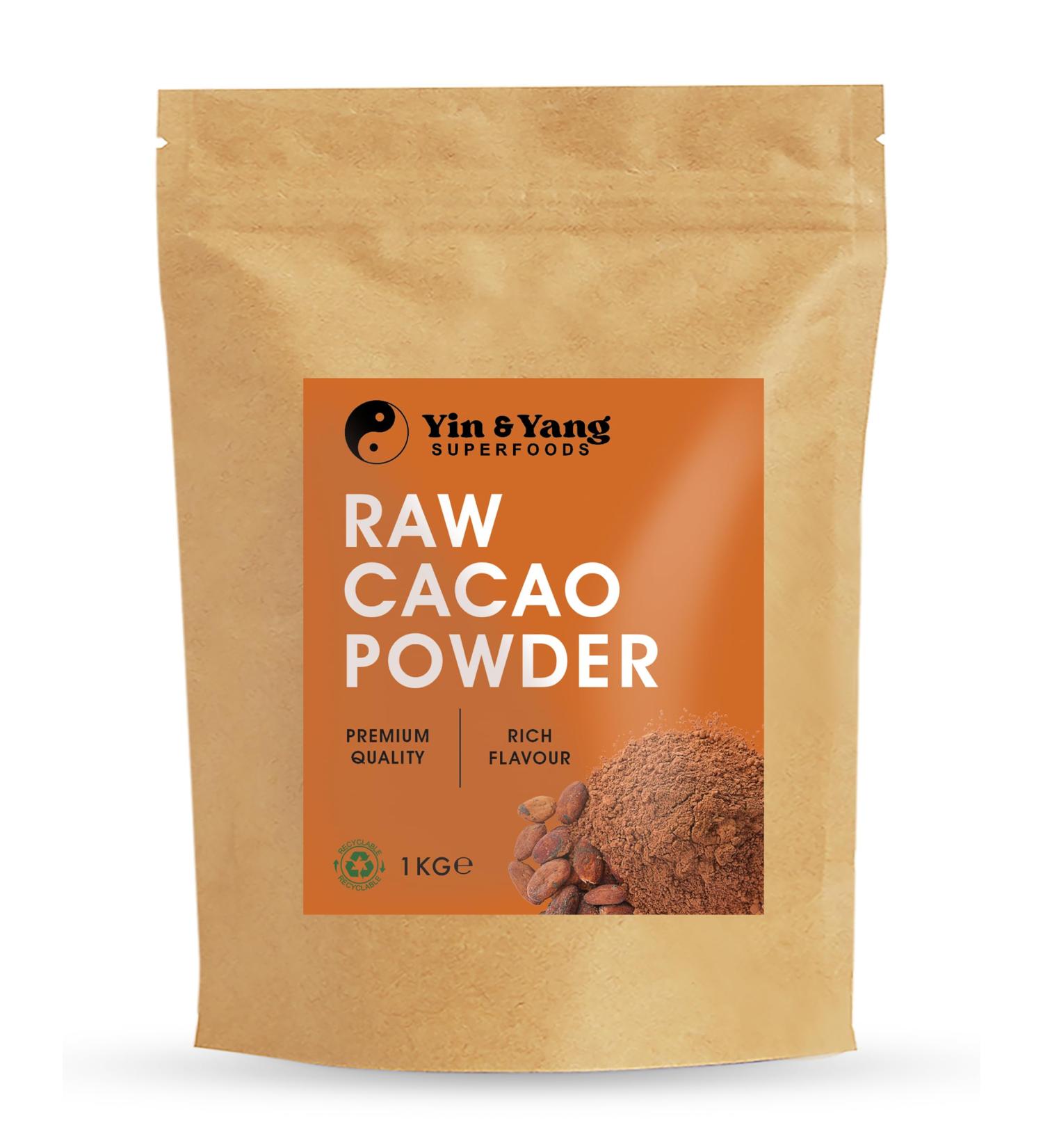 Yin & Yang Superfoods Cacao Powder 1kg: Pure Raw 100% Natural Premium Quality - High Fibre & Protein | GMO & Palm Oil Free - Ethically Sourced - Buy Online on GoSupps.com