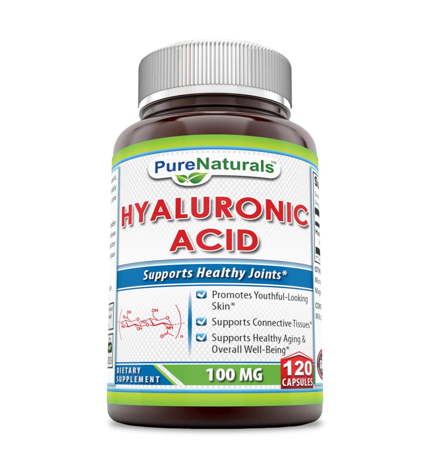 Pure Naturals Hyaluronic Acid 100mg - 120 Capsules | Natural Skin Hydration Supplement - Buy Online on GoSupps.com