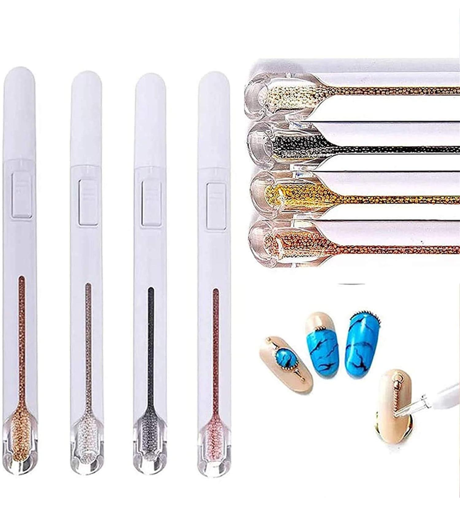 Buy Nail Bead Pen - 4 Colors 0.8mm Nail Art Bullion & Dotting Tool for Perfect Rhinestone Designs - Buy Online on GoSupps.com