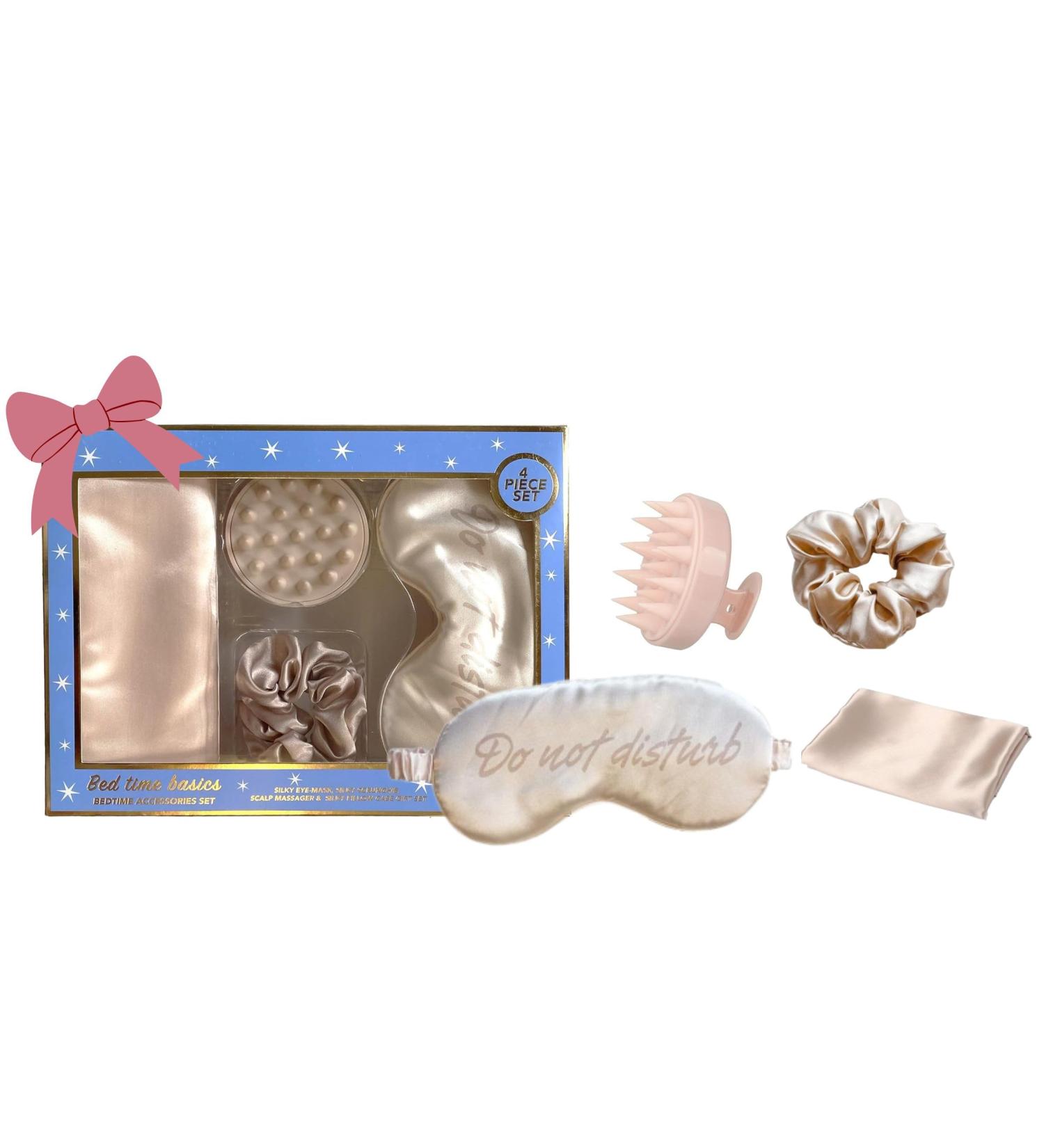 Holler And Glow Bedtime Basics Accessories Valentine's Day Set Limited Edition Sleep Eye Mask Silk Scrunchie Hair Growth Scalp Massager Satin Pillowcase Beauty Sleep For Women 4 Piece Gift Set - Buy Online on GoSupps.com