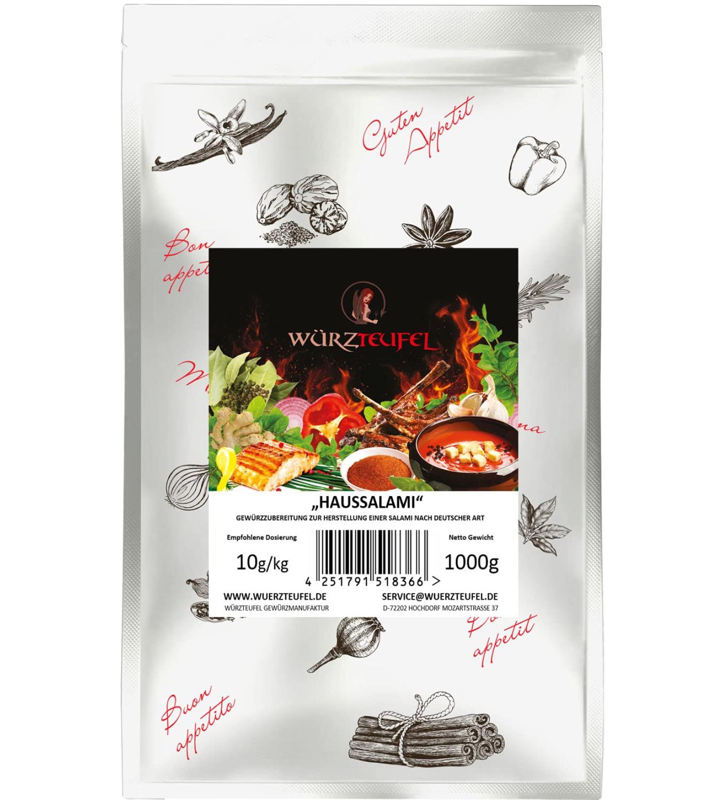 W rzteufel Haussalami spices seasoning preparation for the production of German raw sausage salami without additives bag 1000g 10kg - Buy Online on GoSupps.com