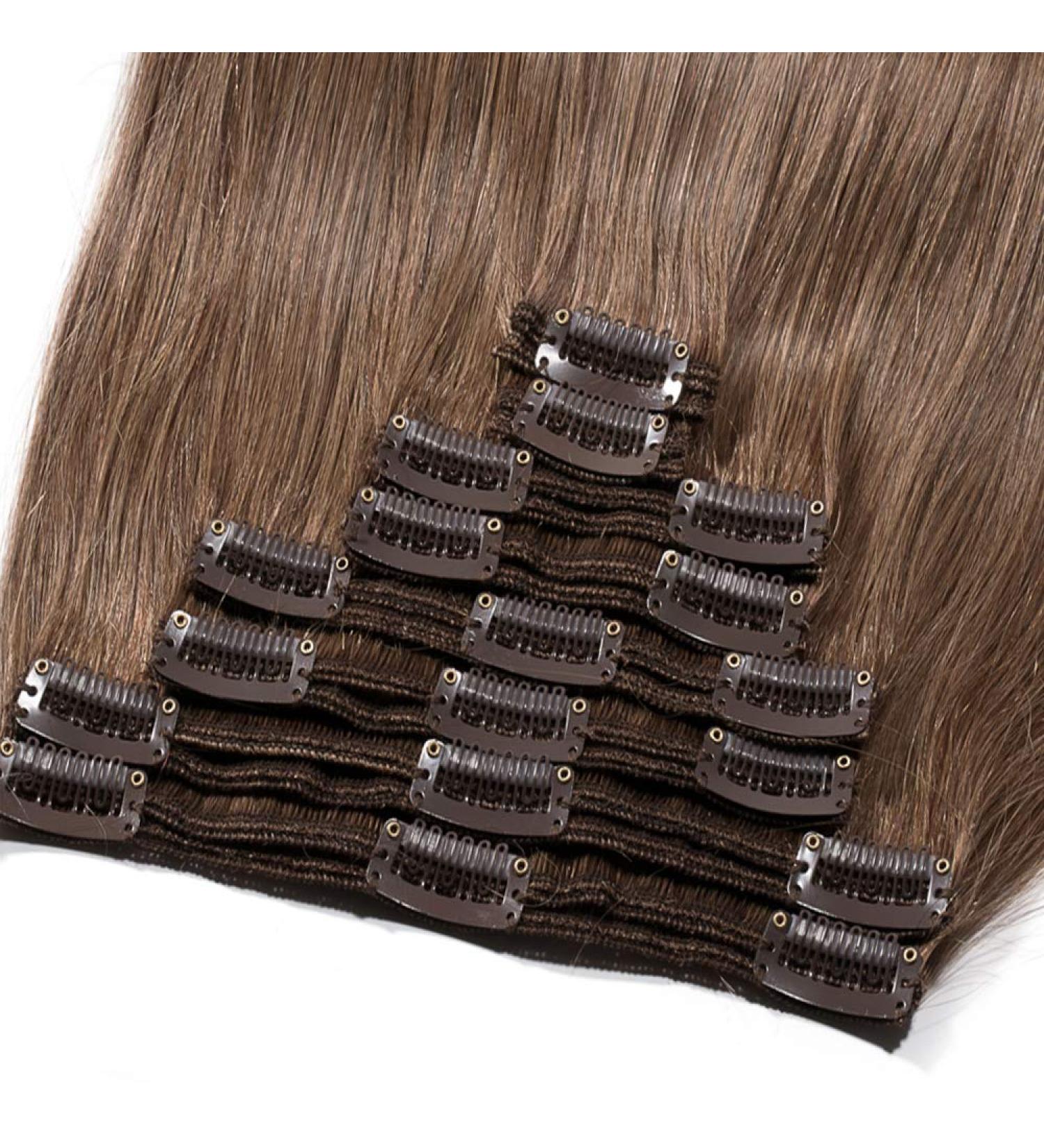 Premium Remy Clip-In Hair Extensions - 55cm Brown #030 Chestnut - 160g Real Hair Tresses for Long Smooth Styles - Buy Online on GoSupps.com
