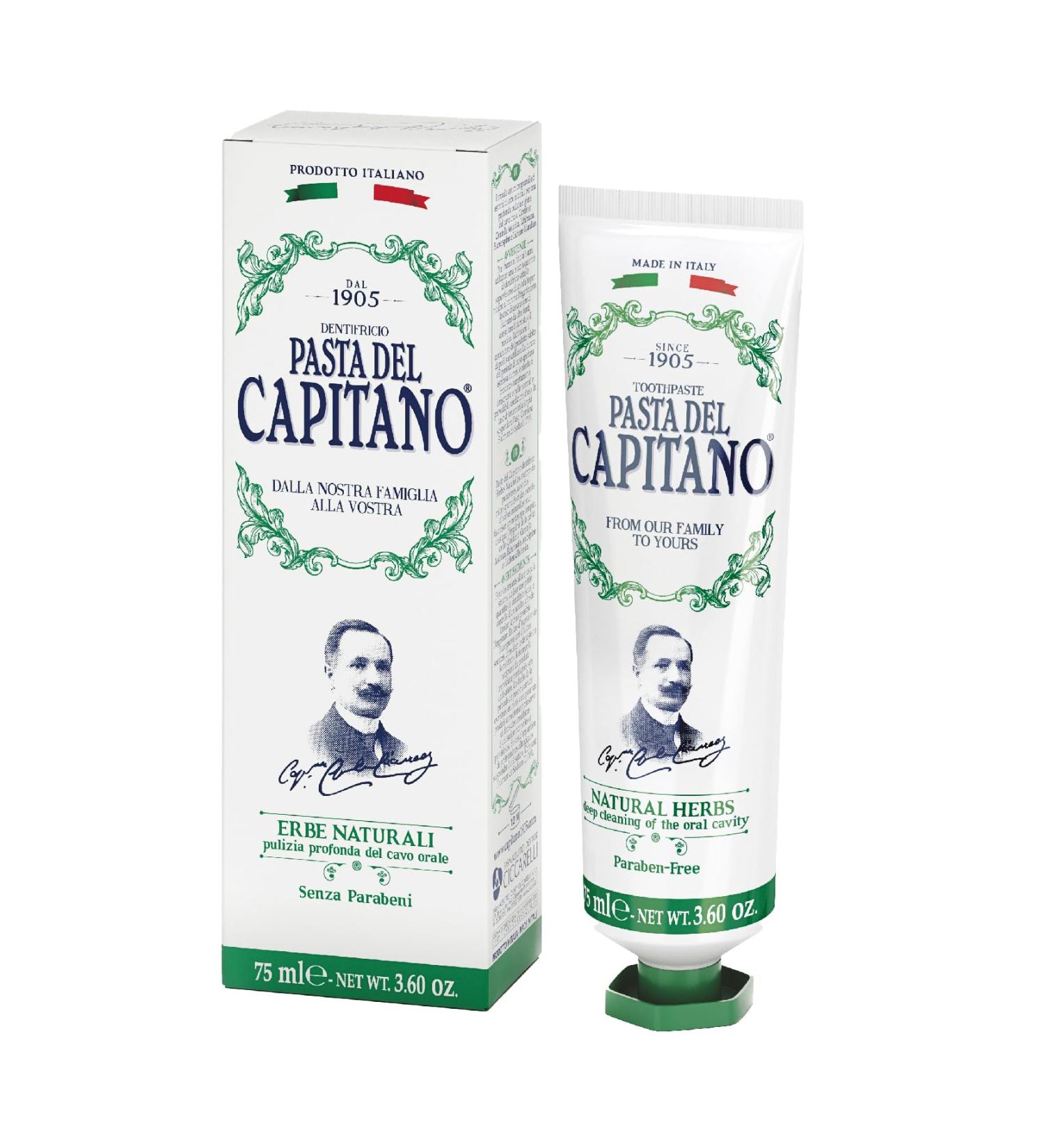 Pasta del Capitano 1905 Toothpaste with Natural Herbs - 100% Made in Italy 75 ml Tube for Superior Oral Hygiene - Buy Online on GoSupps.com