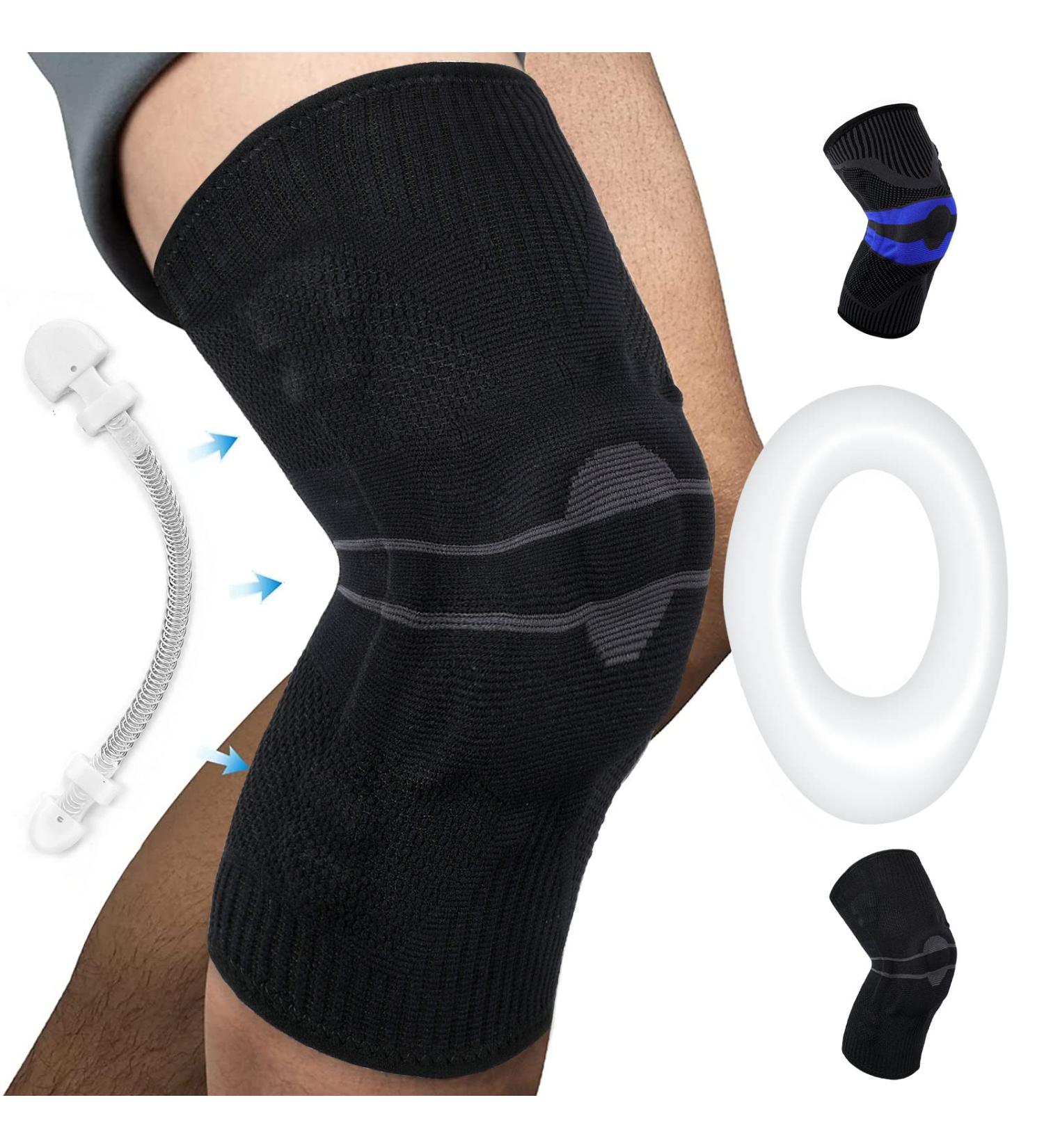 Milaiun Kniebandage - 2 Pack Compression Knee Supports for Men & Women with Stabilizers | XL Dark Gray - Ideal for Arthrosis Meniscus & Strength Sports - Buy Online on GoSupps.com