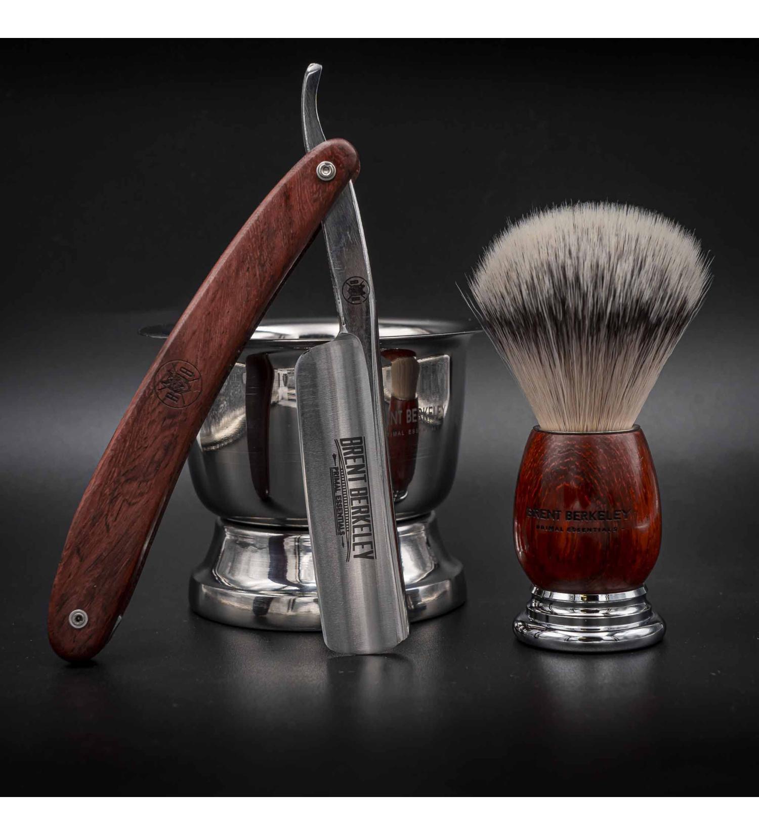 Brent Berkeley Men's Classic Open Razor Barber Set | Shaving Brush & Shell | Durable Skin Irritation Reducing Gift Set in Brown - Buy Online on GoSupps.com