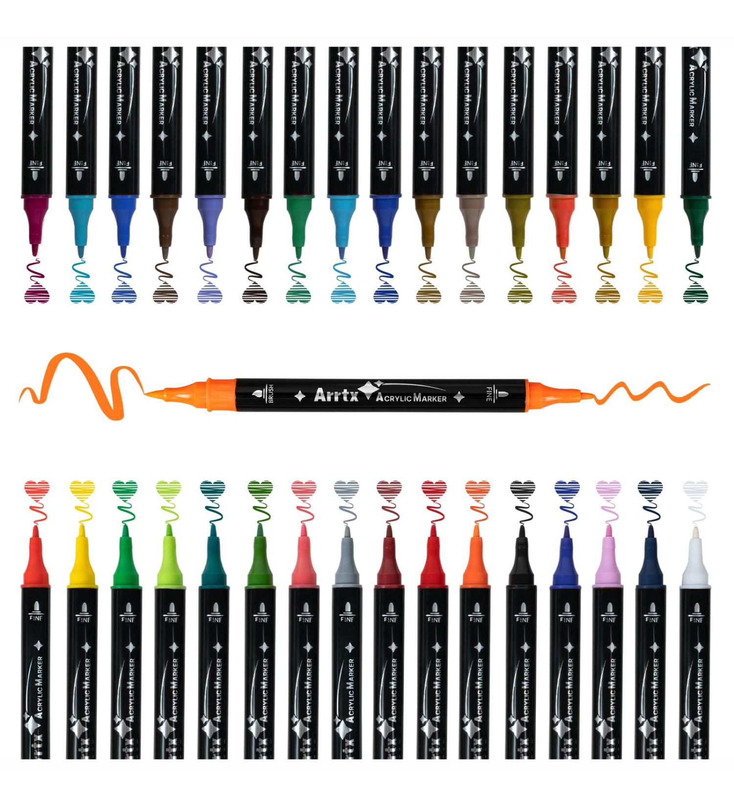 Arrtx Acrylic Paint Pens 32 Colors Dual Tip Markers for Rock & Fabric Painting - Water Based Supplies for Wood, Plastic, Canvas & Easter Egg - Buy Online on GoSupps.com