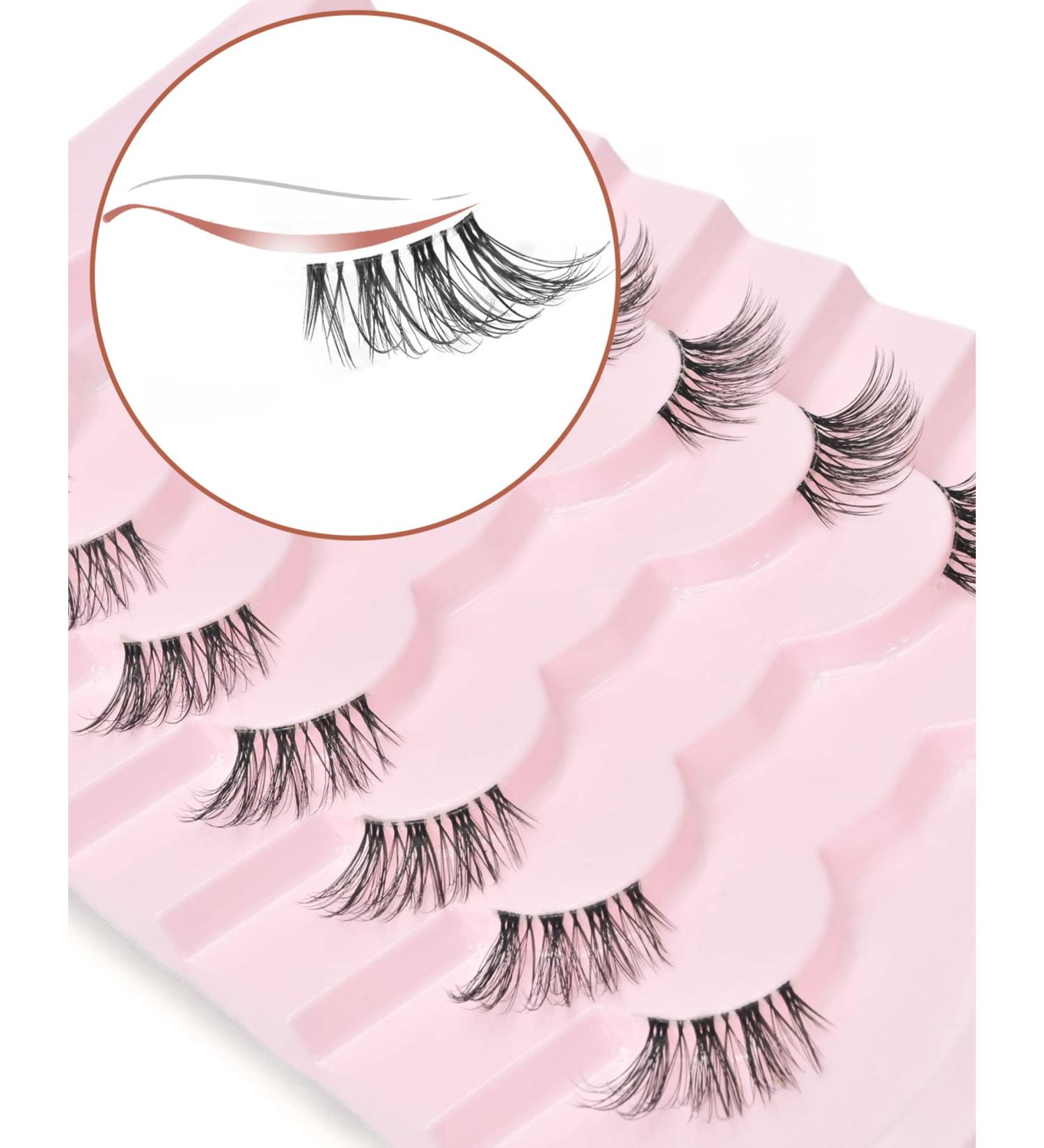 Natural Look Half False Wispy 3D Faux Mink Lashes - 7 Pairs C03 Pack | Clear Band Half Eyelashes in Various Lengths (6MM-15MM) - Buy Online on GoSupps.com
