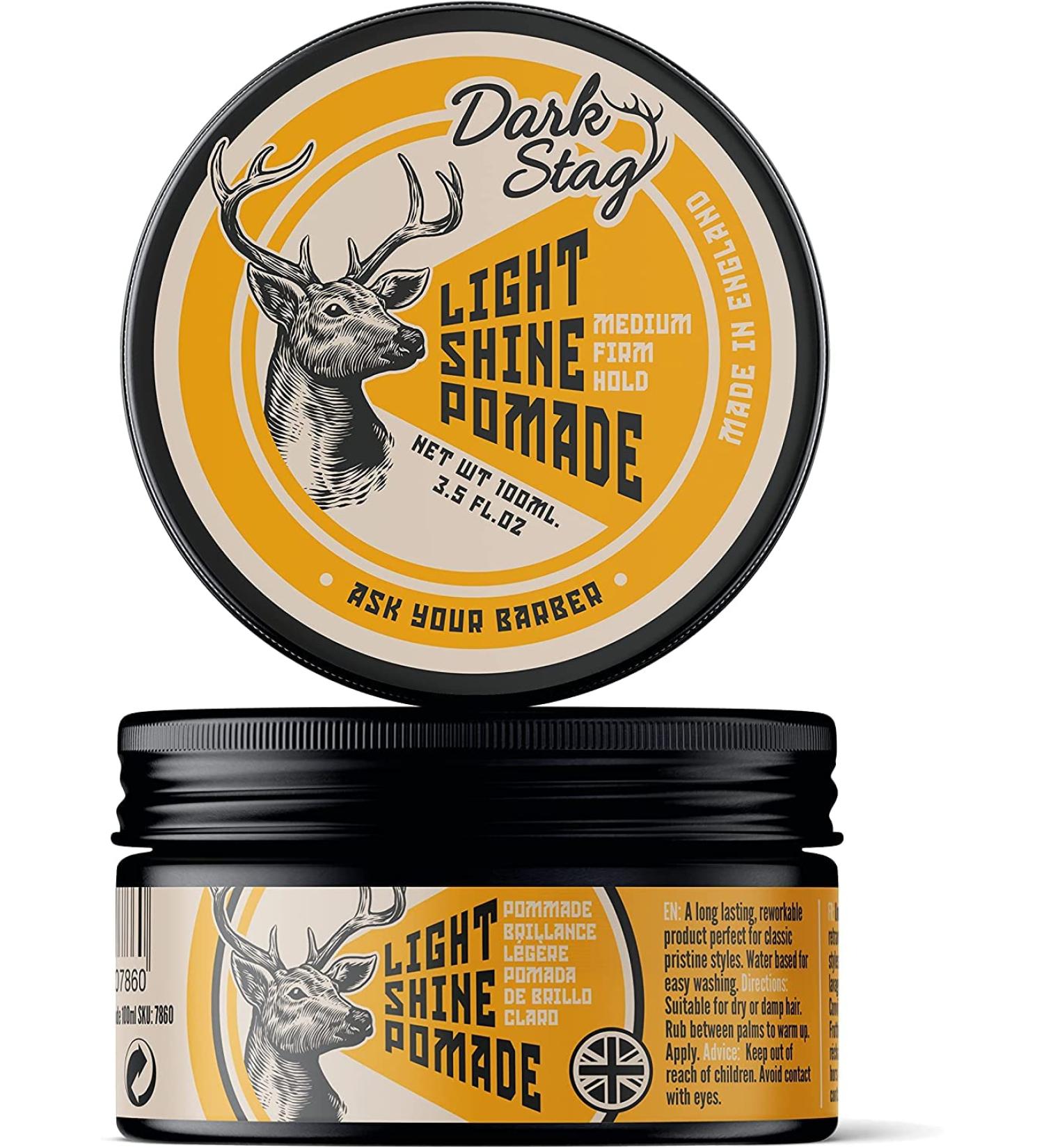 Dark Stag Light Shine Pomade Professional Hair Styling Product for Men Water Based for Easy Wash Out Medium Firm Hold 100ml / 3.5oz