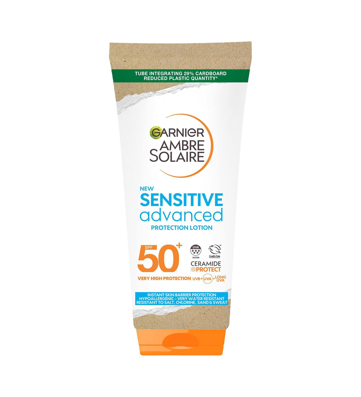 Garnier Ambre Solaire SPF 50+ Sensitive Advanced Sun Cream For Sensitive Skin Water Resistant & Non-Greasy Sunscreen SPF 50 UVA & UVB Protection Approved by Cruelty Free International 175ml 175 ml (Pack of 1) - Buy Online on GoSupps.com