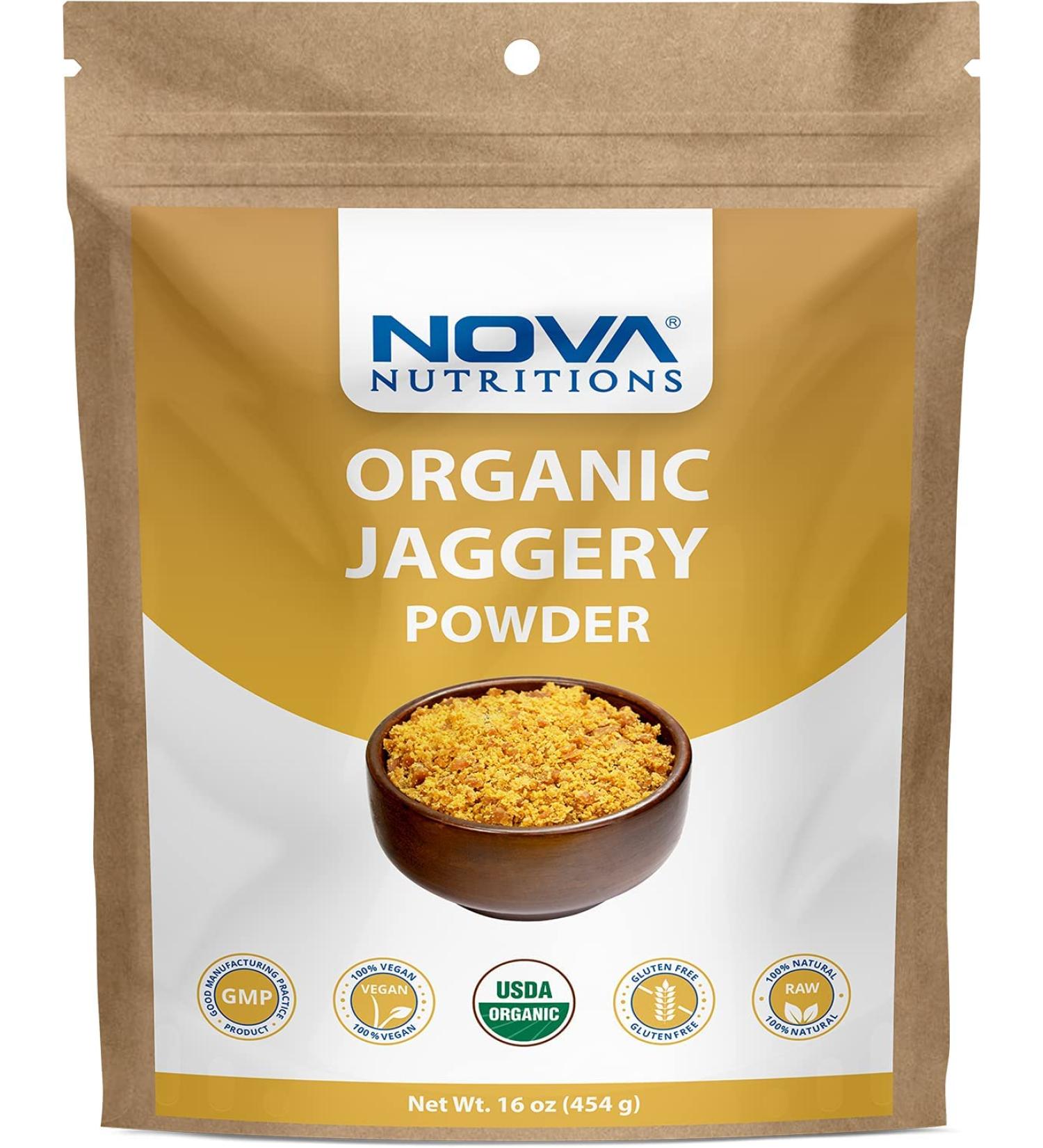 Nova Nutritions Certified Organic Jaggery Powder (Made from Evaporated Cane Sugar)  Raw & Natural  Also Called Gur  Panela - Buy Online on GoSupps.com