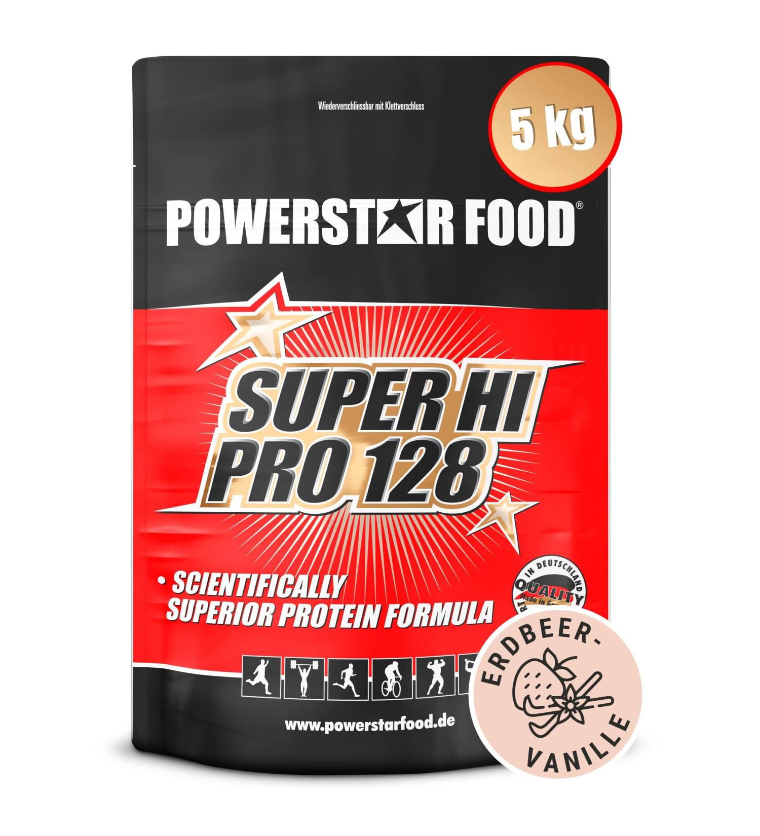 Powerstar Super Hi Pro 128 - 5kg Multi-Component Protein Powder | 79% Protein | Strawberry-Vanilla Flavor | Ideal for Muscle Building & Recovery - Buy Online on GoSupps.com