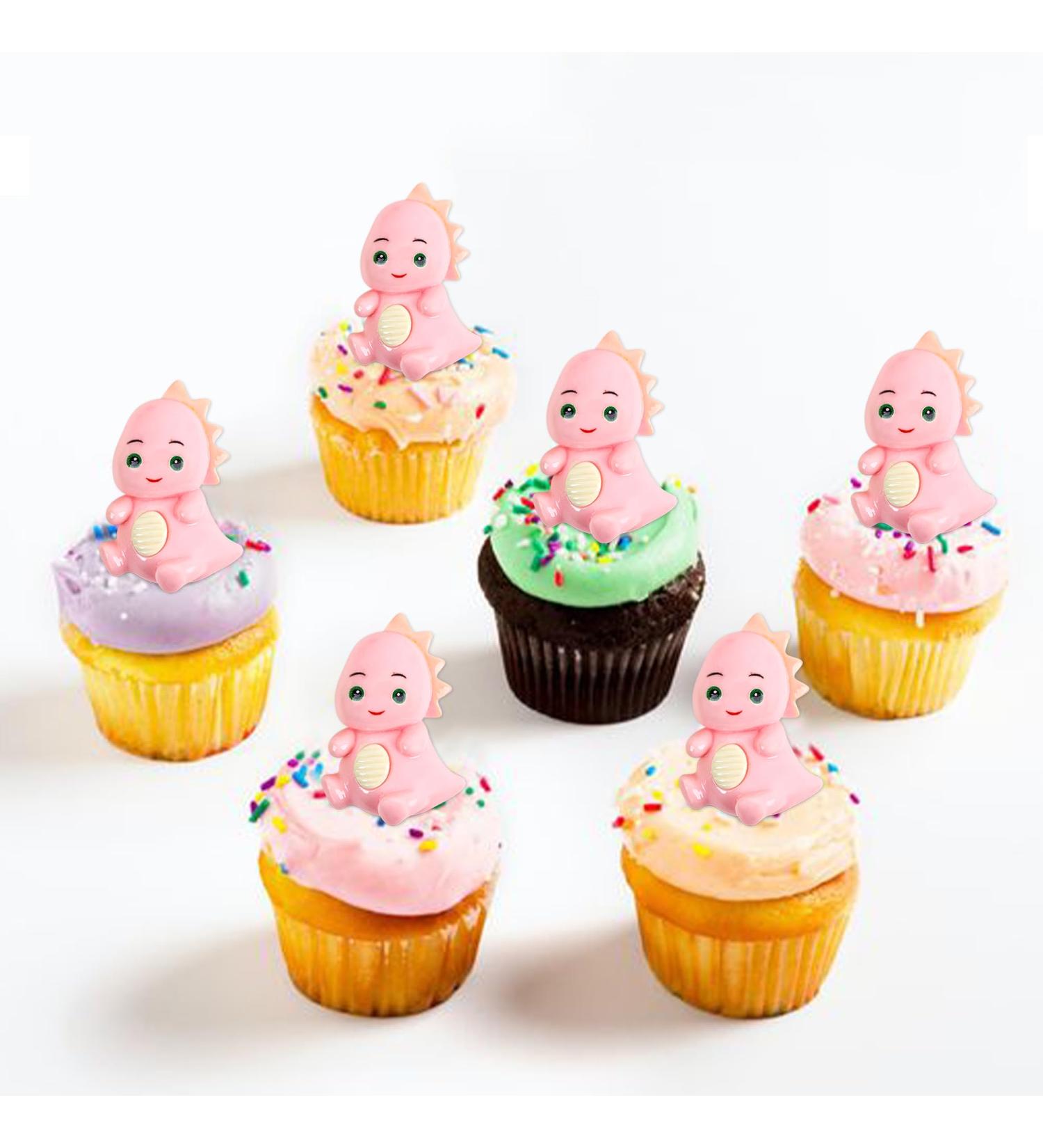 4 Pack Pink Cartoon Dinosaur Cupcake Toppers - 3D Torte Decoration Picks for Baby Birthday Party - Perfect Cake Decorating Supplies - Buy Online on GoSupps.com