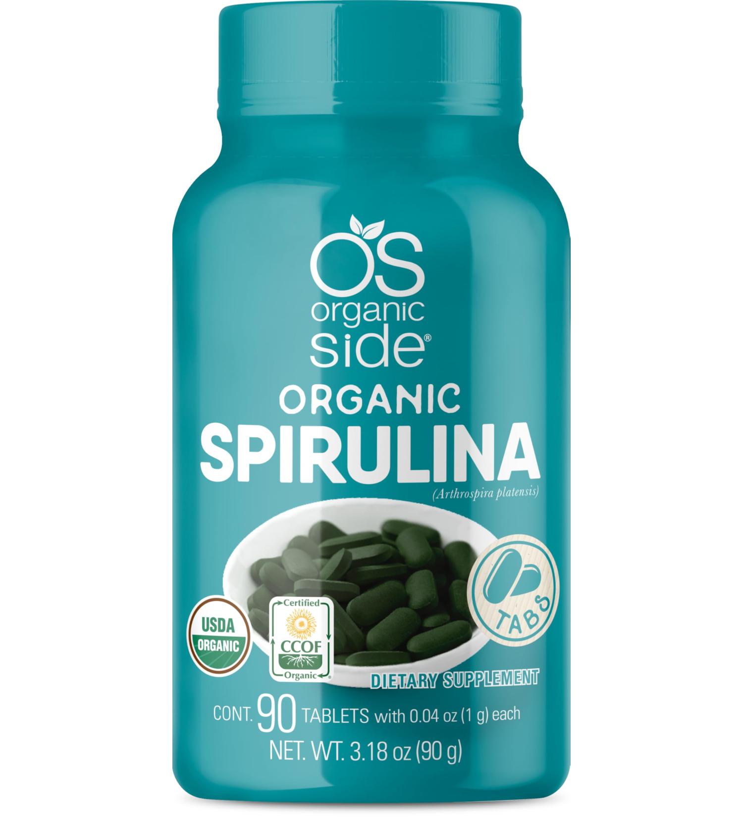 OS Organic Side | Spirulina Tablets | Pure Organic Spirulina for Energy Immunity and Wellness | 90 Vegan Tablets | Non-GMO Rich in Protein Antioxidants and Nutrients for Overall Health - Buy Online on GoSupps.com
