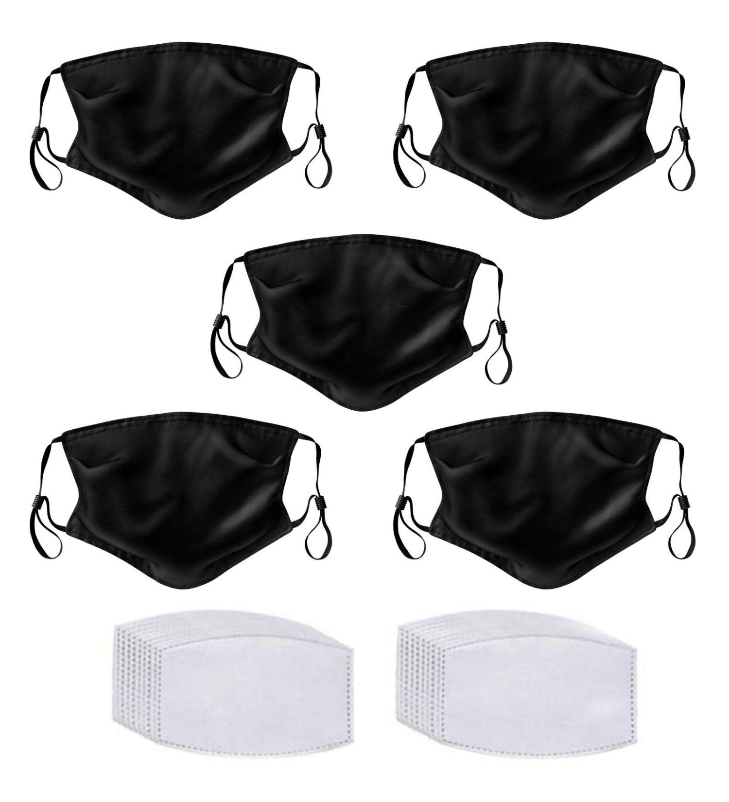 Primicity Face Masks Washable UK with Filters - Reusable/Adjustable/Washable Black masks -Cotton fabric facemasks (5 pack+ 20 filters) - UK Seller Black Masks 5pcs+20F - Buy Online on GoSupps.com