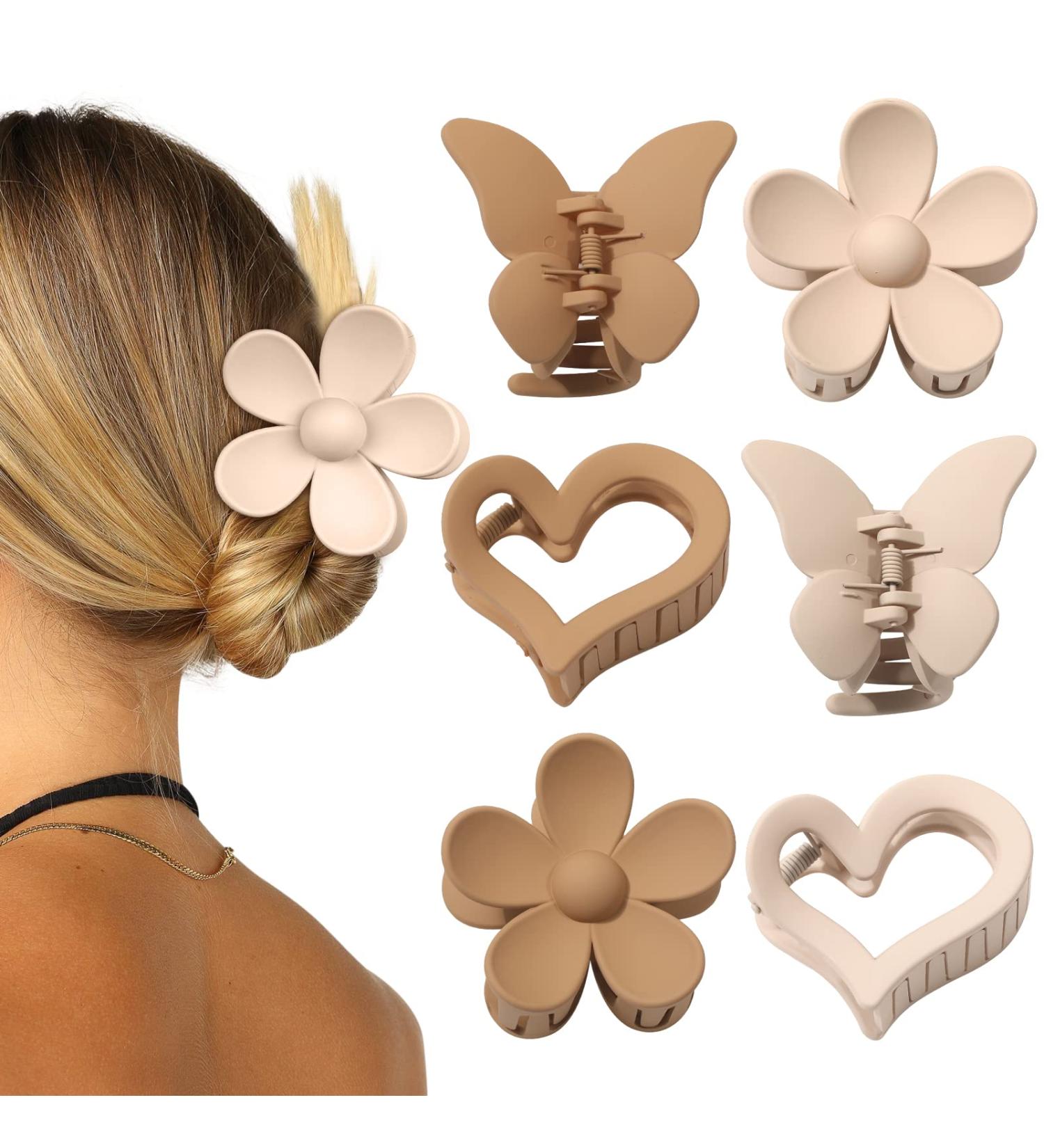 6 Pcs Butterfly Flower Heart Hair Claw Clips - Non-Slip Matte Large Clips for Thick & Thin Hair - Light Coffee/Light Brown - Buy Online on GoSupps.com